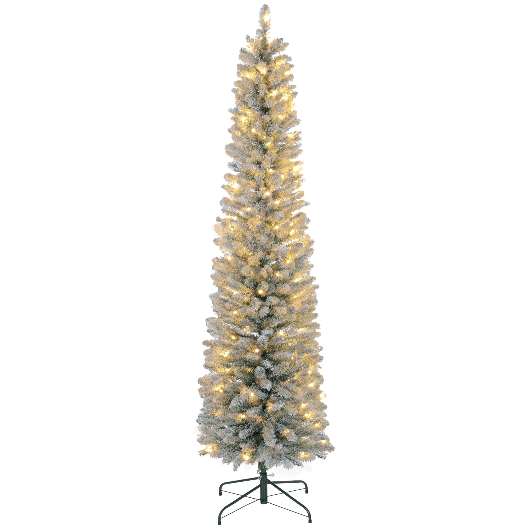 Weihnachtsbaum 210 cm, LED-Lichterkette, Kunstkette, flammhemmend, Metallbasis, Grün