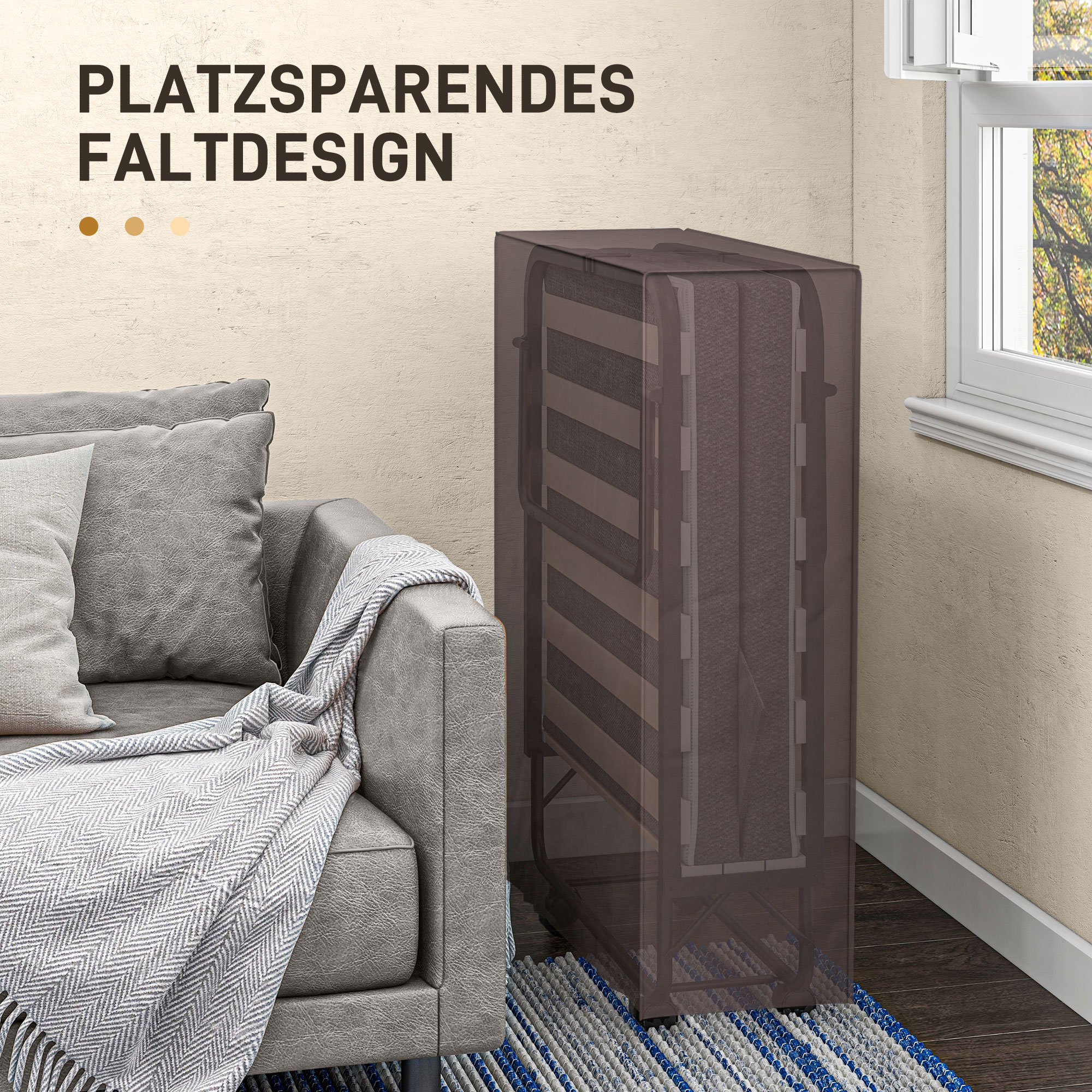 Klappbett, Matratze, 4 Rollen, Metallgestell, bis 150 kg, 190 x 80 x 42 cm, Dunkelgrau