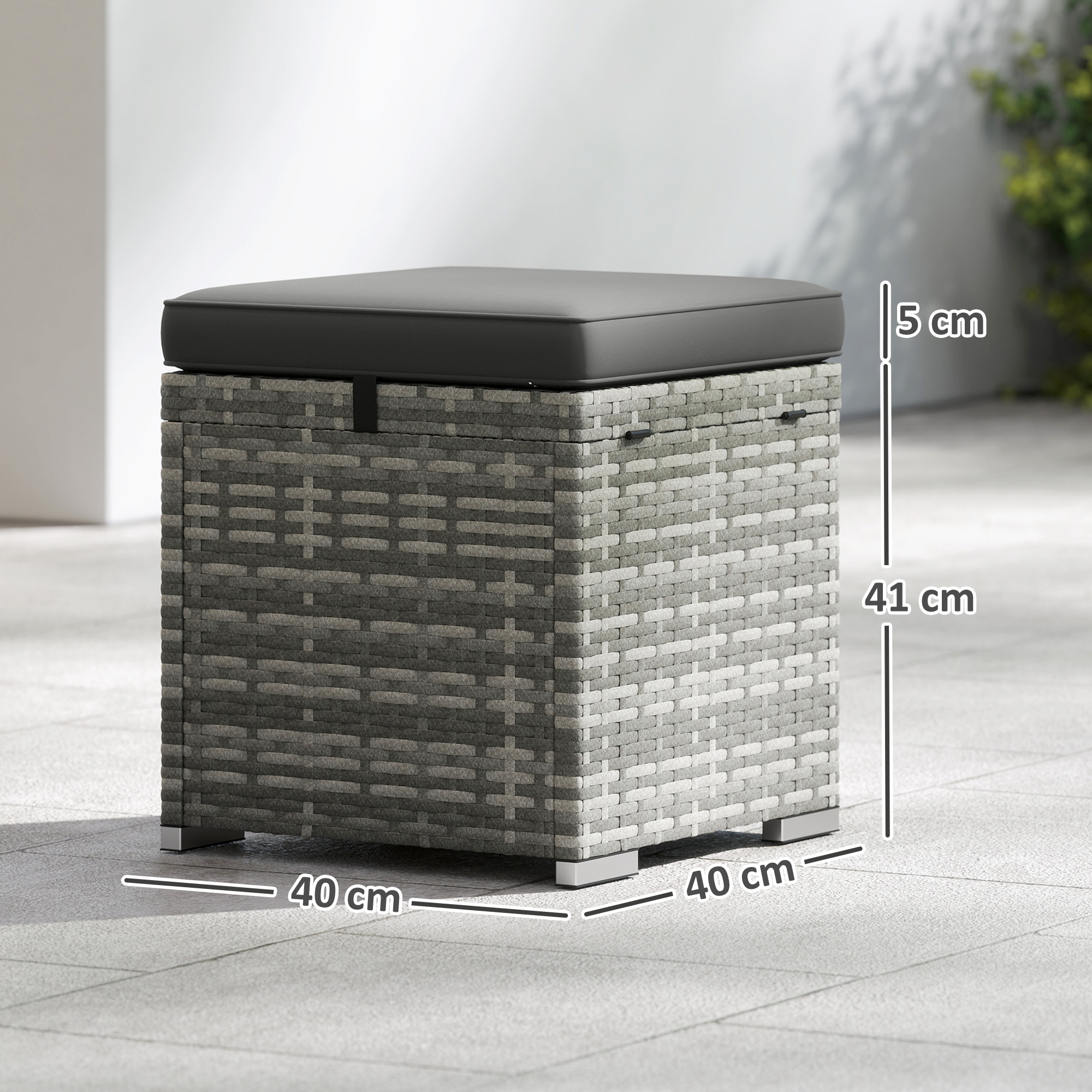 2er Set Rattan Hocker Sitzhocker mit Rattanoptik Stauraum Kissen Deckel 120 kg belastbar 40x40x41cm Dunkelgrau