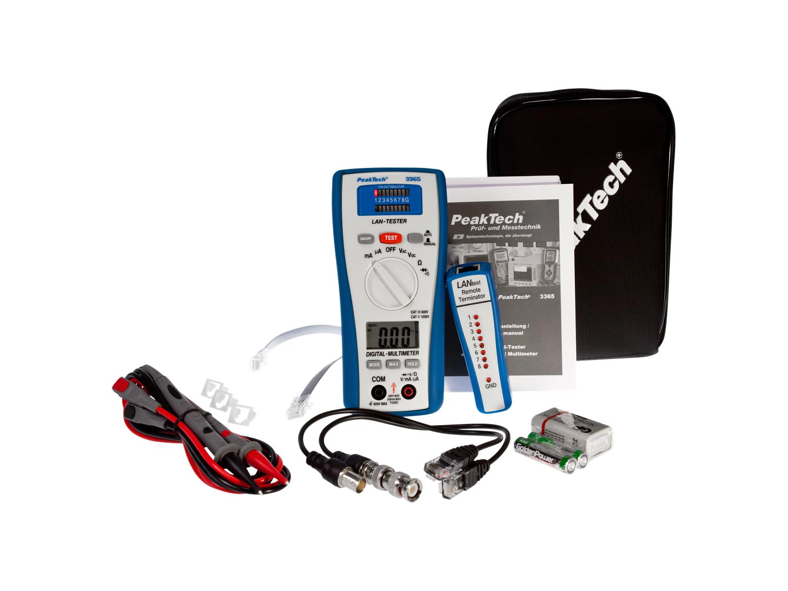 Digitalmultimeter PeakTech ''P3365'', mit LAN- Tester, 2000 Counts, 600V AC/DC, 200mA AC/DC