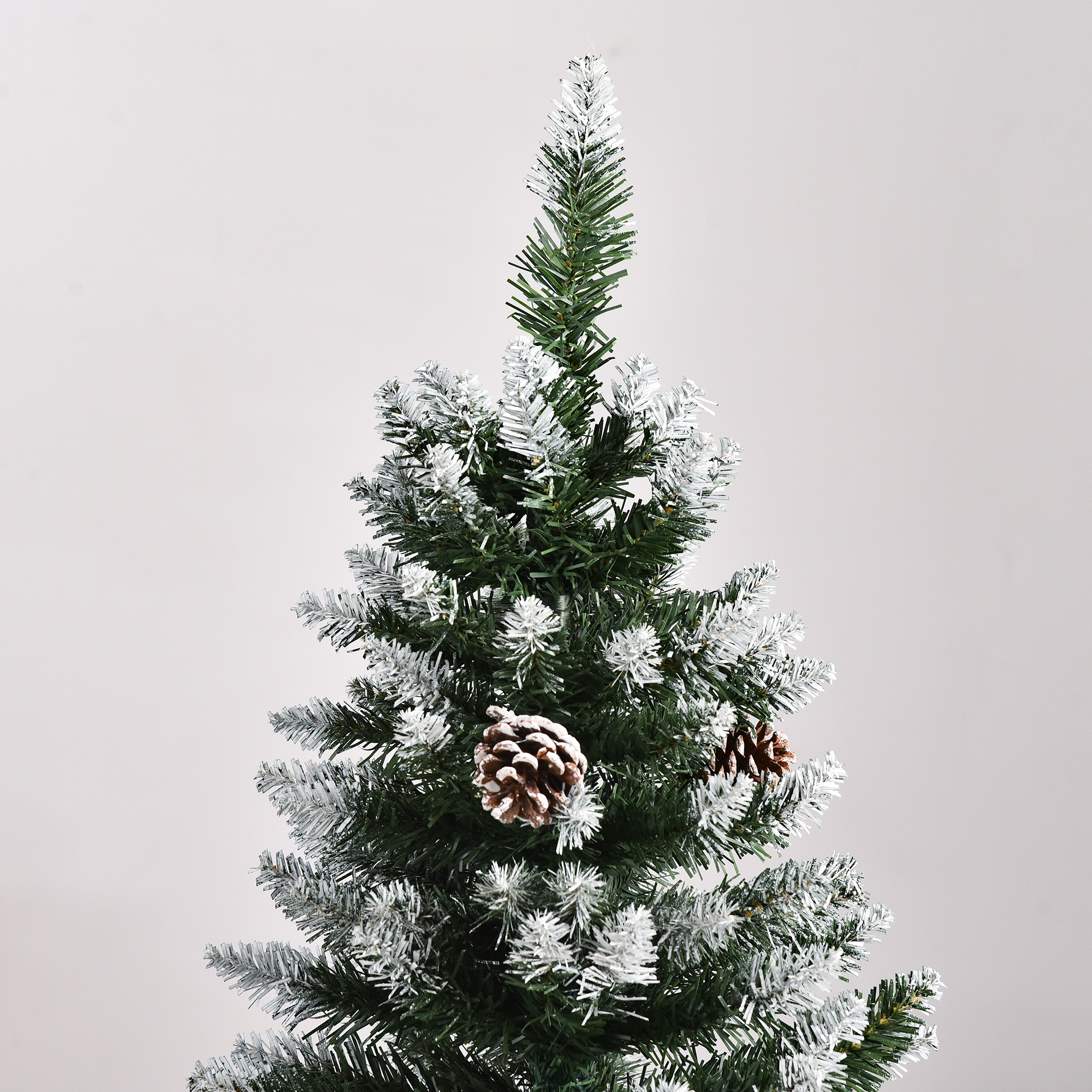 Künstlicher Weihnachtsbaum, 630 Zweige, 37 Zapfen, verschneite Spitzen, feuerfest, 150 cm