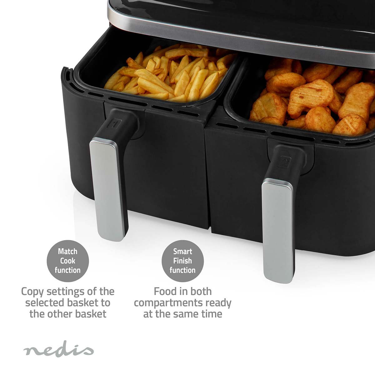 Doppel-Heißluftfritteuse | 2x4.2 l | Timer: 60 min | Anzahl voreingestellter Programme: 10 | digital | schwarz