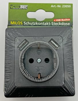 MILOS Schutzkontakt-Steckdose, Anthrazit - 250V~/ 16A, UP, 2x USB Buchse je 5V/1A