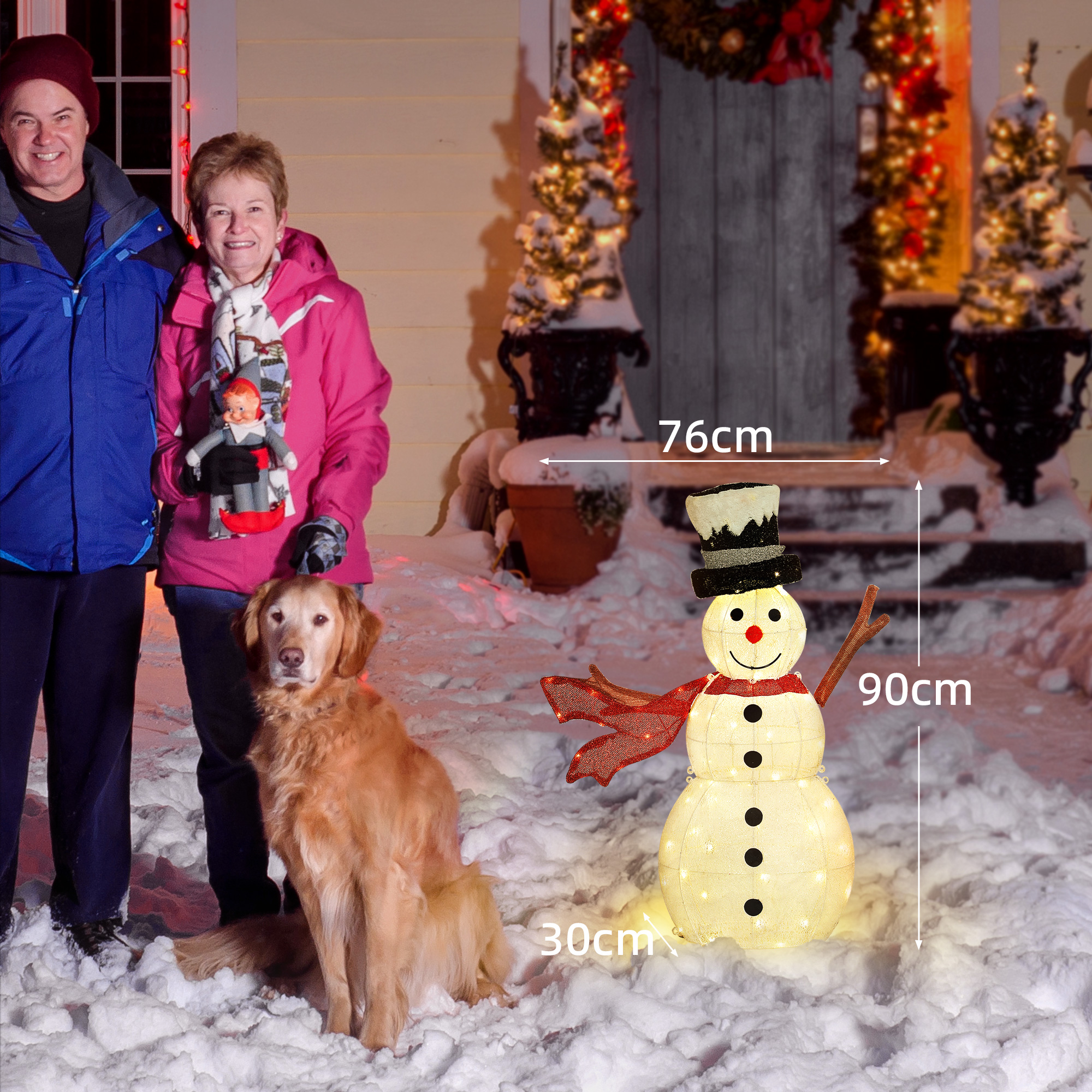 78er LED Weihnachtsdeko, Weihnachten Schneemann in warmweiß, Stahlrahmen, für Indoor, Outdoor, Mehrfarbig