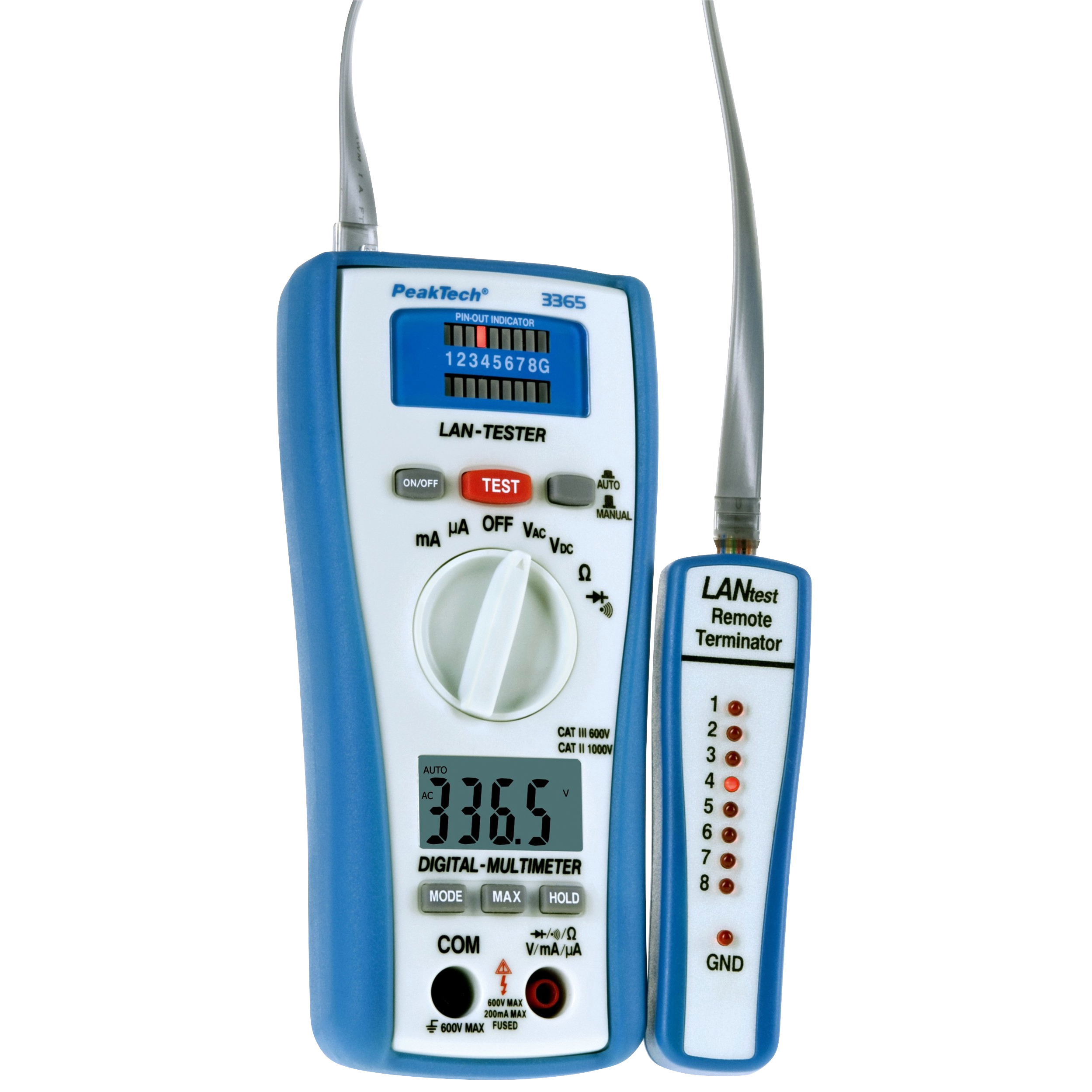 Digitalmultimeter PeakTech ''P3365'', mit LAN- Tester, 2000 Counts, 600V AC/DC, 200mA AC/DC