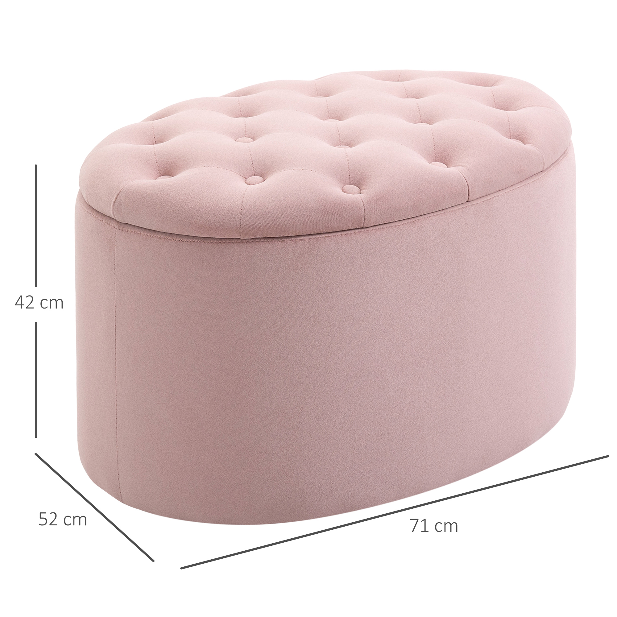 Sitzbank mit Stauraum Polsterbank mit Samtoptik, Sitztruhe Ovale Form, Truhenbank für Wohnzimmer Schlafzimmer Flur 71 x 52 x 42 cm, Rosa