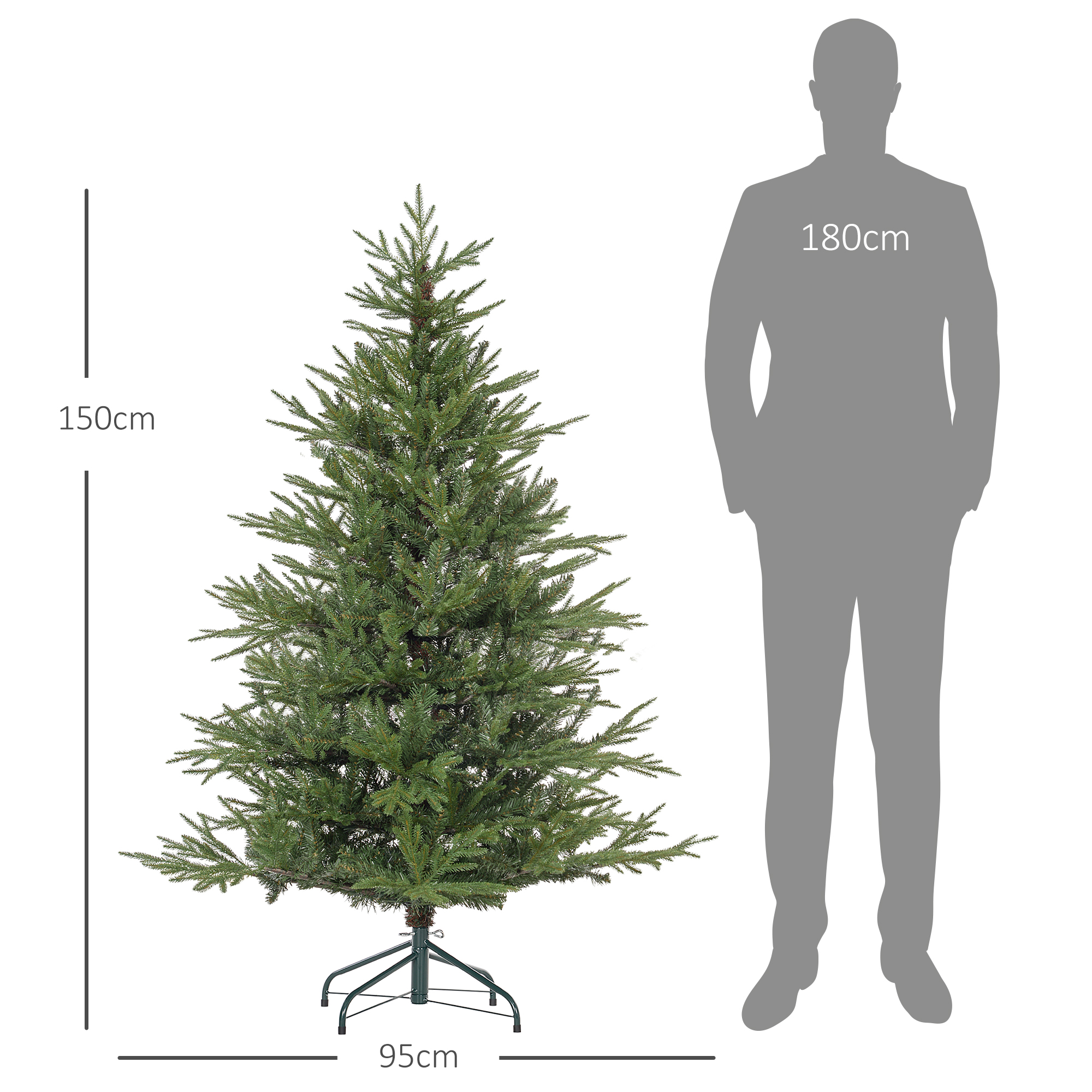 Weihnachtsbaum 150 cm, realistisches Aussehen, Schnellaufbau, inkl, Ständer, feuersicherer Kunststoff