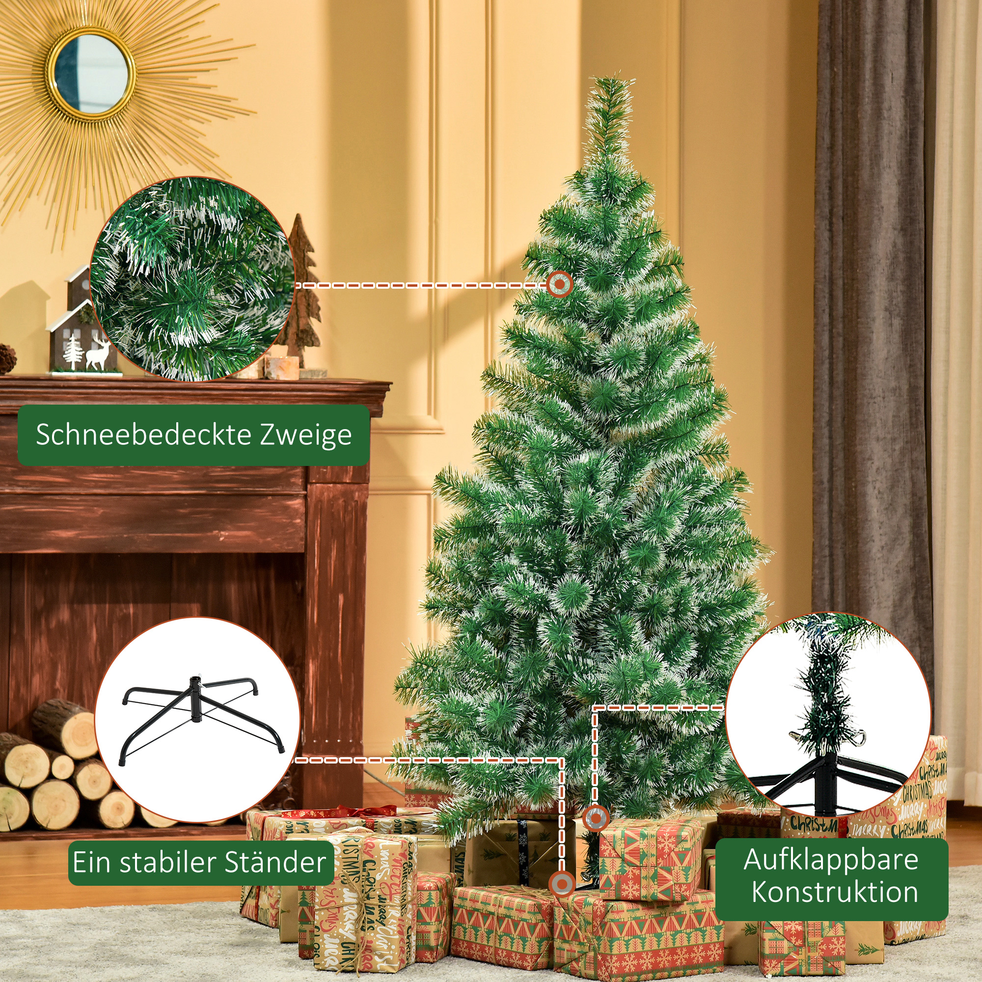 Künstlicher Weihnachtsbaum 1,5 m Christbaum Tannenbaum 416 Äste Metallfuß PET Grün