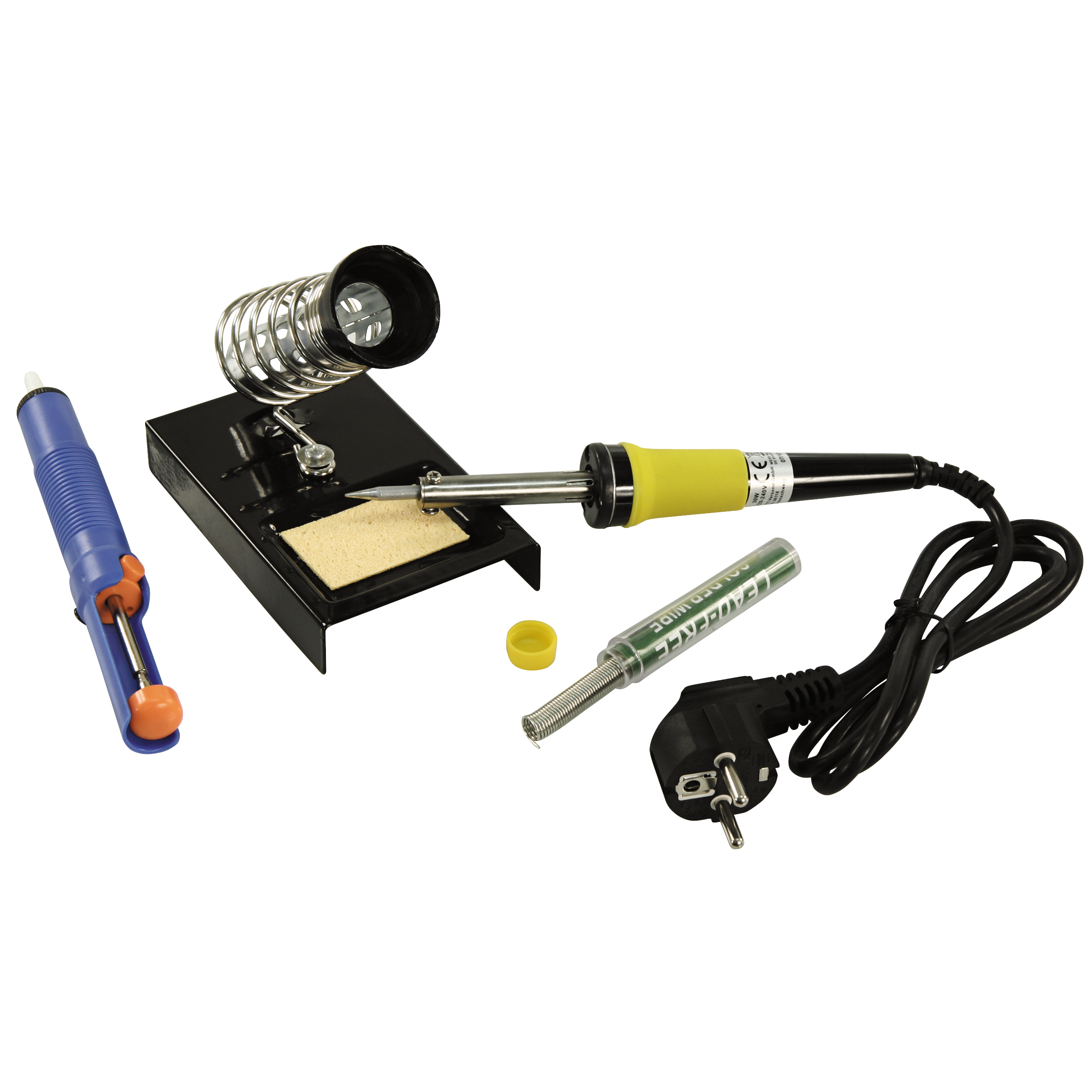Lötset McPower ''LS-303'' 30W-Lötkolben, Entlötpumpe, Ständer, Lötzinn, auf Blister