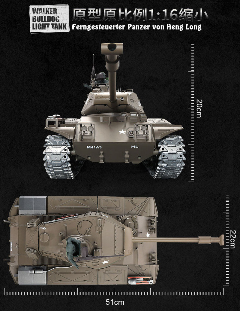 RC Panzer "M41 A3 Walker Bulldog" - Metallgetriebe & Metallketten