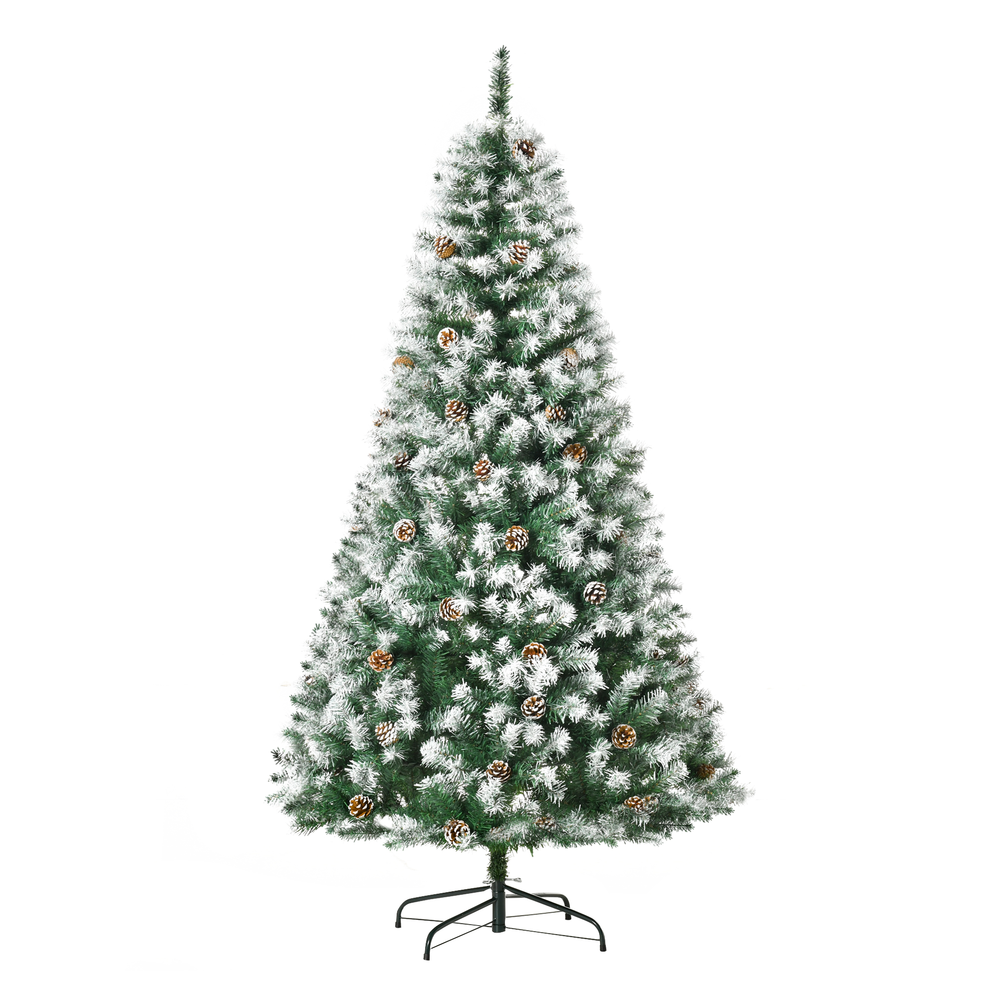 Weihnachtsbaum, 800 Zweige, 61 Zapfen, verschneite Spitzen, feuerfest, 180 cm