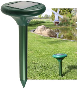 Maulwurf- + Wühlmaus-Schreck Premium - Solar, Schall + Vibration, bis zu 900m²