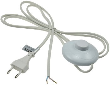 Netzkabel mit Fußschalter - blanke Enden, 2m lang, weiß