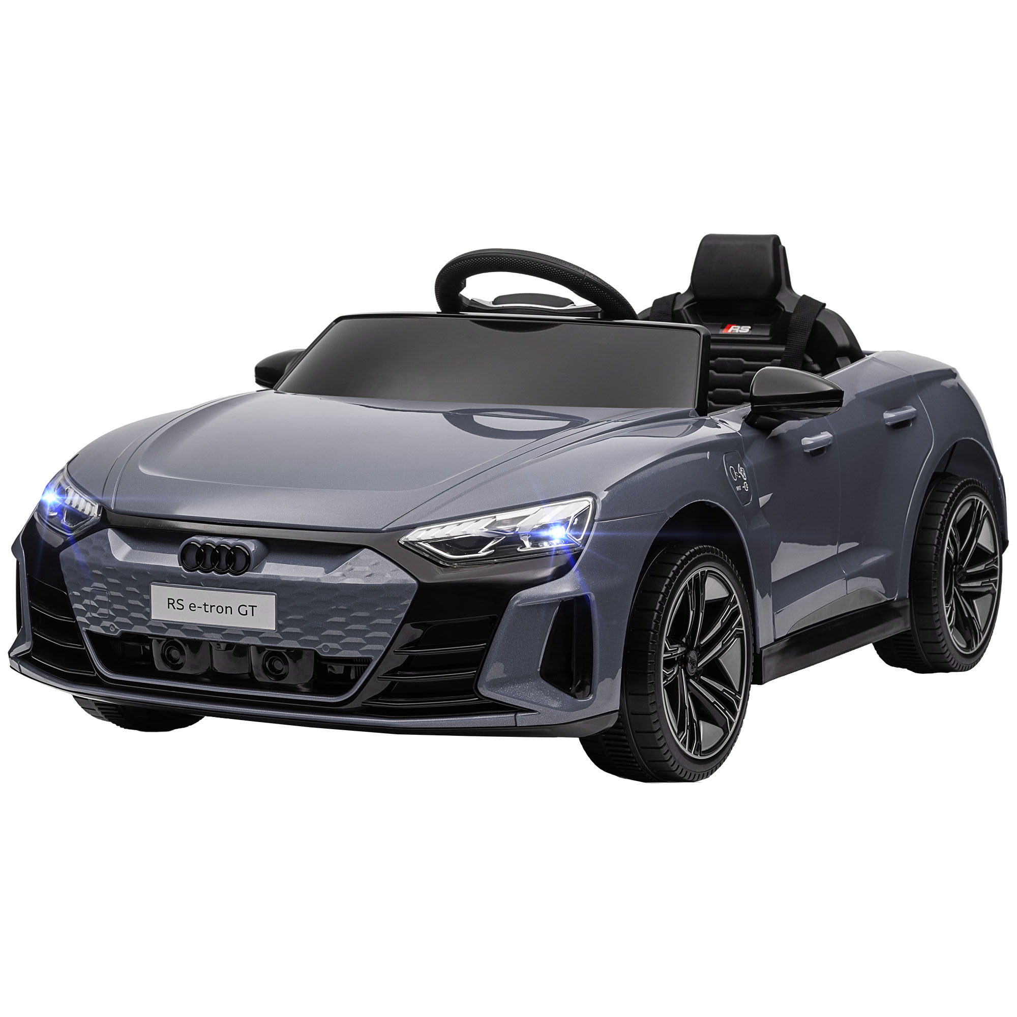 Kinder-Elektroauto mit Fernbedienung, Sicherheitsgurt, Hupe, Musik, Scheinwerfer, bis 5 km/h, 3-5 Jahre, Grau Kinder-Elektroauto mit Fernbedienung, Sicherheitsgurt, Hupe, Musik, Scheinwerfer, bis 5 km/h, 3-5 Jahre, Grau