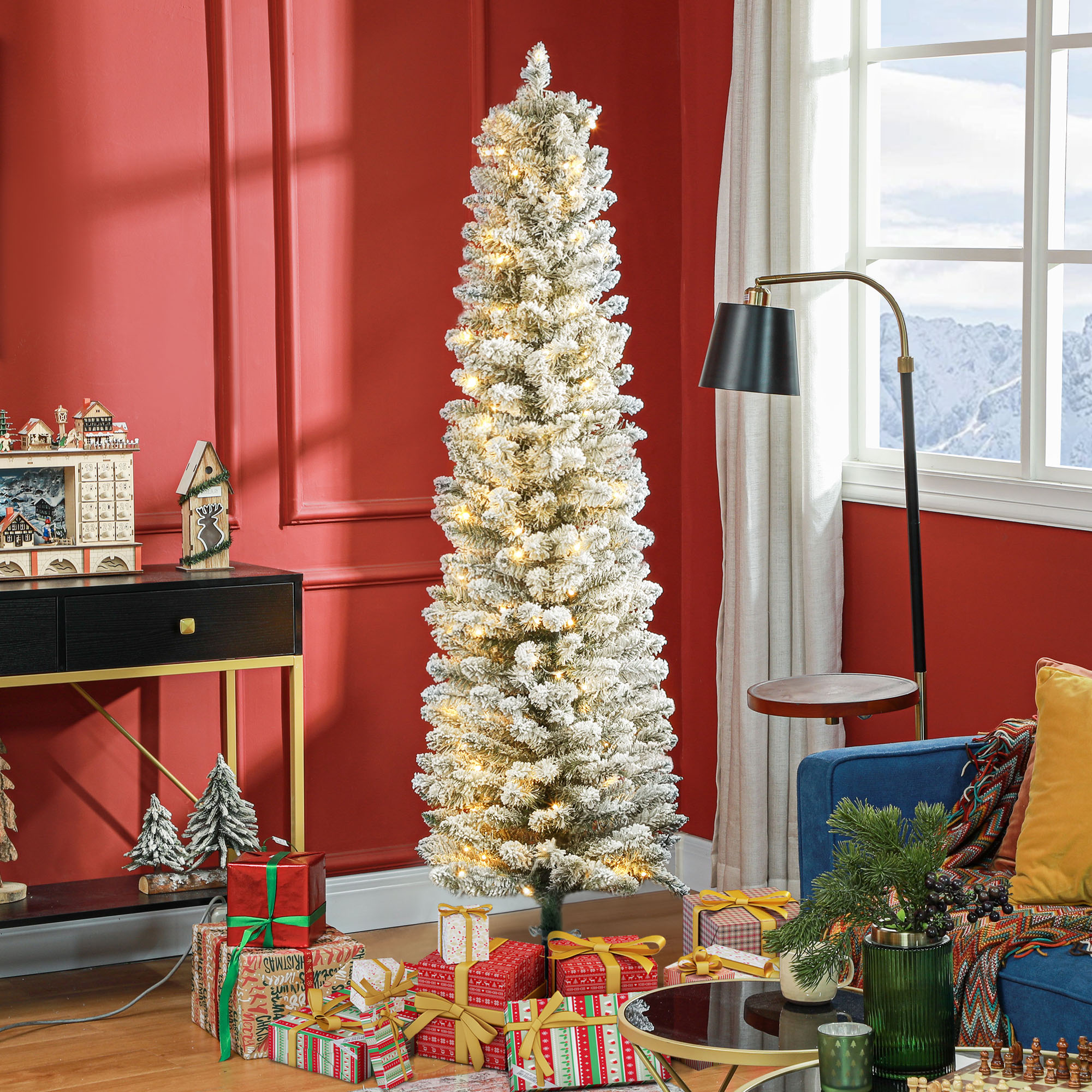 Weihnachtsbaum 180 cm, LED-Lichterkette, Kunstkette, flammhemmend, Metallbasis, Grün