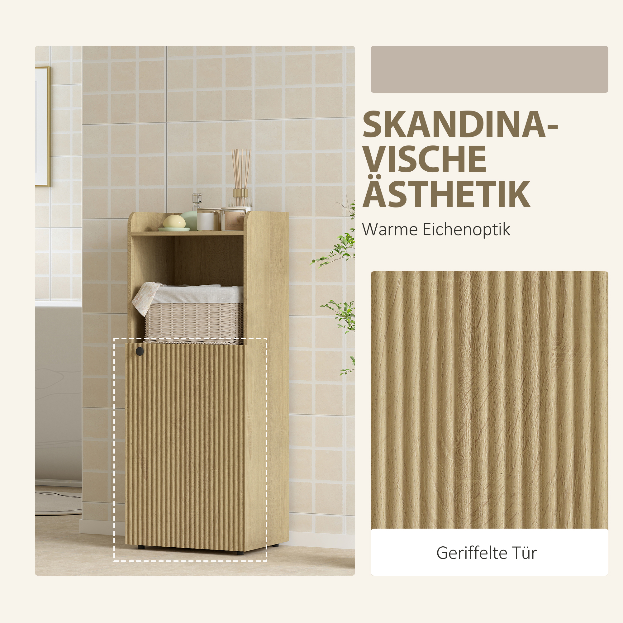 Badezimmerschrank Nischenschrank mit Schrank, offen Regal, verstellbar Regal, Badschrank, 40 x 31 x 104 cm, Gelbeiche