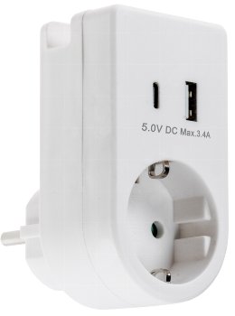 Zwischenstecker mit USB Duo-Ladegerät - 230V/3680W, USB-A /USB-C 5,0V/3,4A