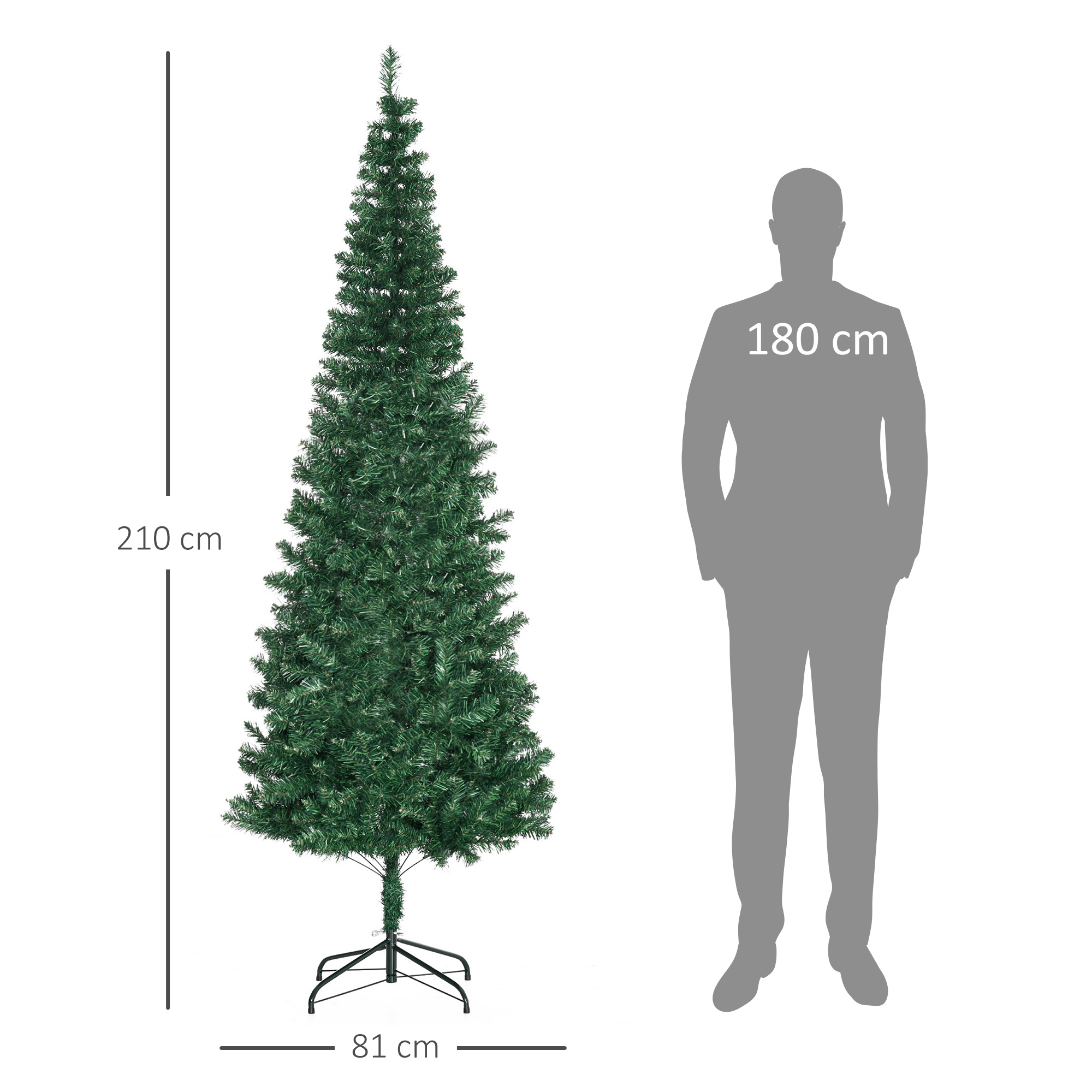 Weihnachtsbaum Kunsttanne künstlicher Christbaum, inkl, Standfuß, LED´s, 2,1 m, 1 Weihnachtsstern, Grün