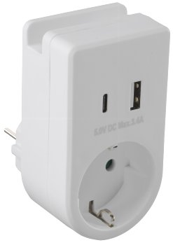 Zwischenstecker mit USB Duo-Ladegerät - 230V/3680W, USB-A /USB-C 5,0V/3,4A