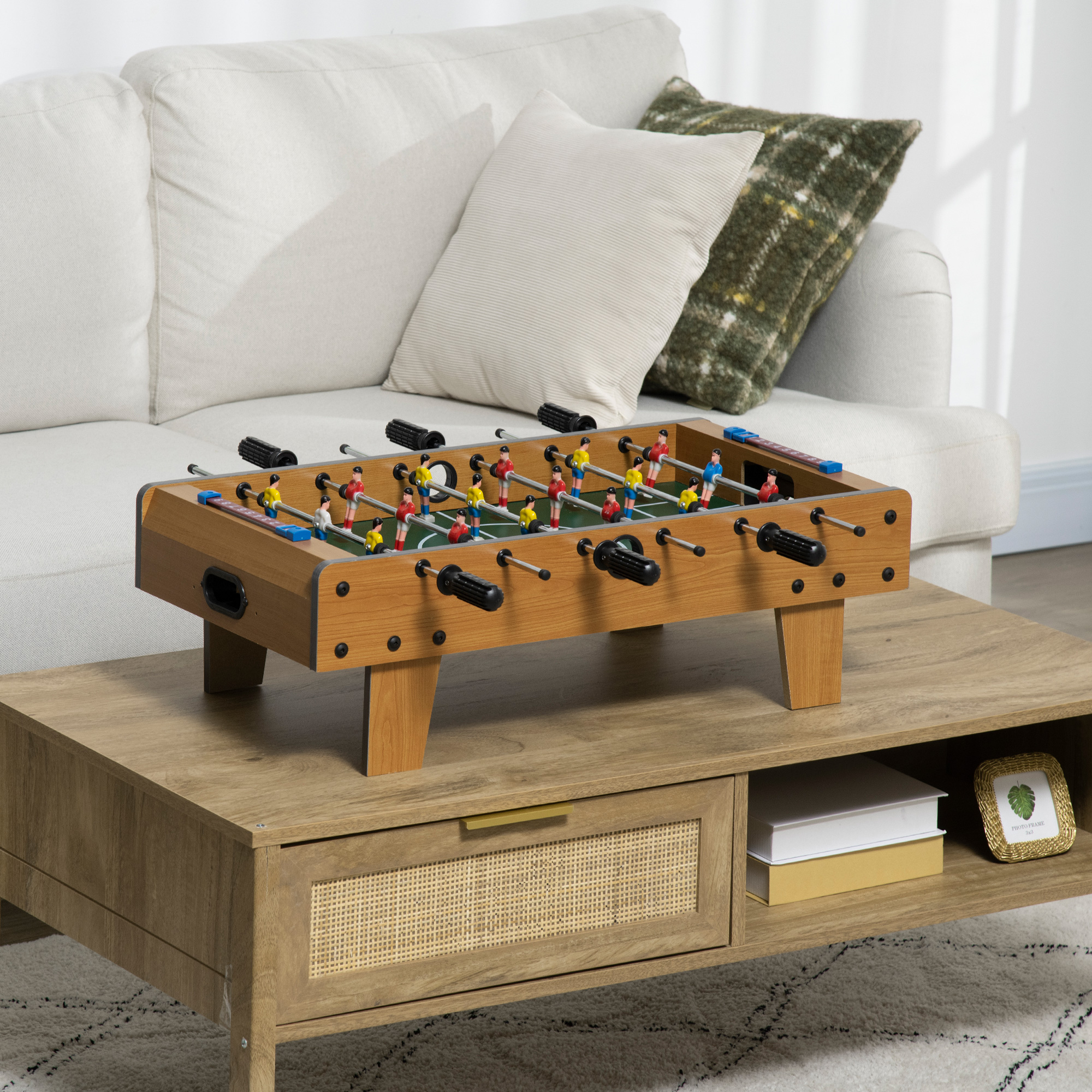 Tischfußball-Set, Kicker-Tisch, kompakte Holzstruktur, 2 Bälle, Scoreboards, Braun