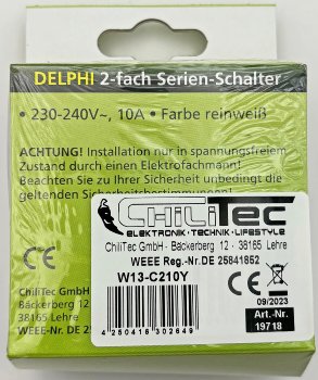 DELPHI Serien-Schalter 2-fach - 250V~/ 10A, inkl. Rahmen, UP, weiß