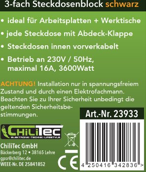 3-fach Steckdosenblock, schwarz