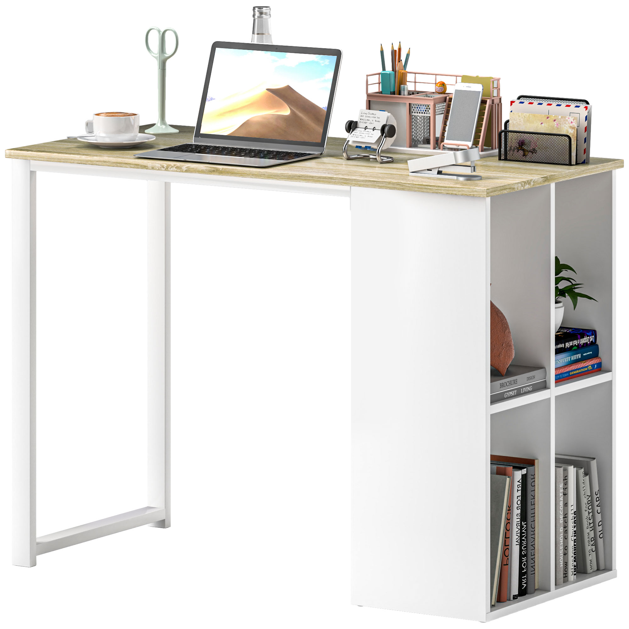 Kompakter Computertisch, Moderner Schreibtisch mit Stauraum-Fächern, für kleine Räume, 100 x 54 x 75 cm, Weiß Kompakter Computertisch, Moderner Schreibtisch mit Stauraum-Fächern, für kleine Räume, 100 x 54 x 75 cm, Weiß