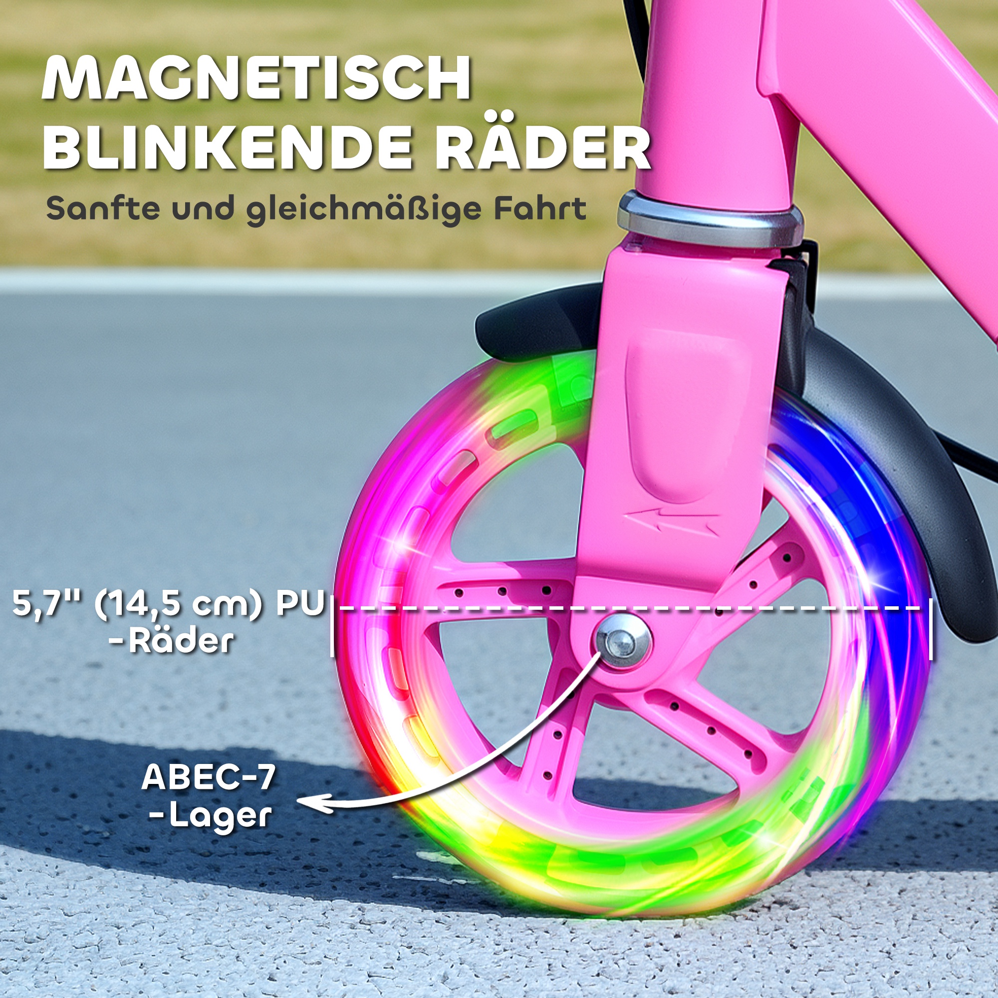 Kinderroller, Doppelte Bremsen, Metallrahmen, Fußstütze, faltbar, 3-8 Jahre, Rosa