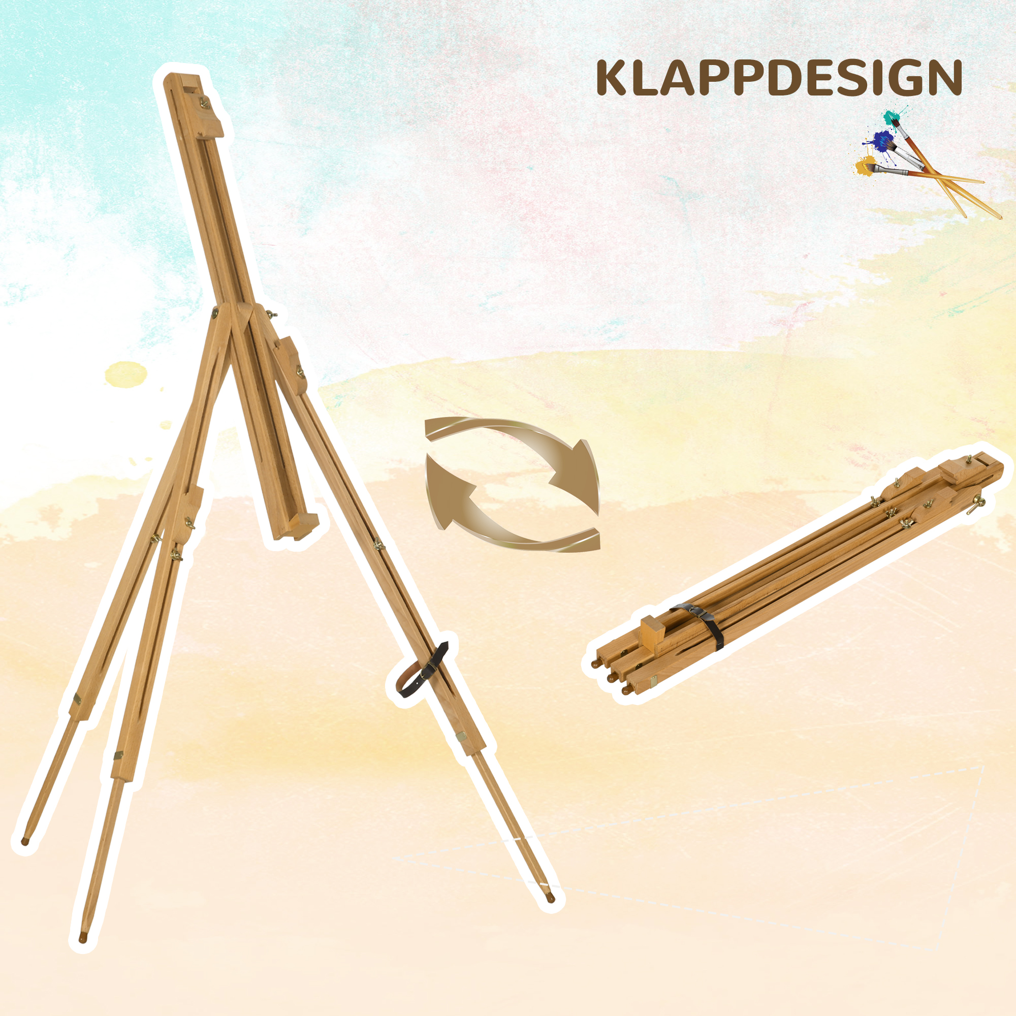 Staffelei, höhenverstellbar, klappbar, natürliches Buchenholz, für Leinwände bis 107H cm