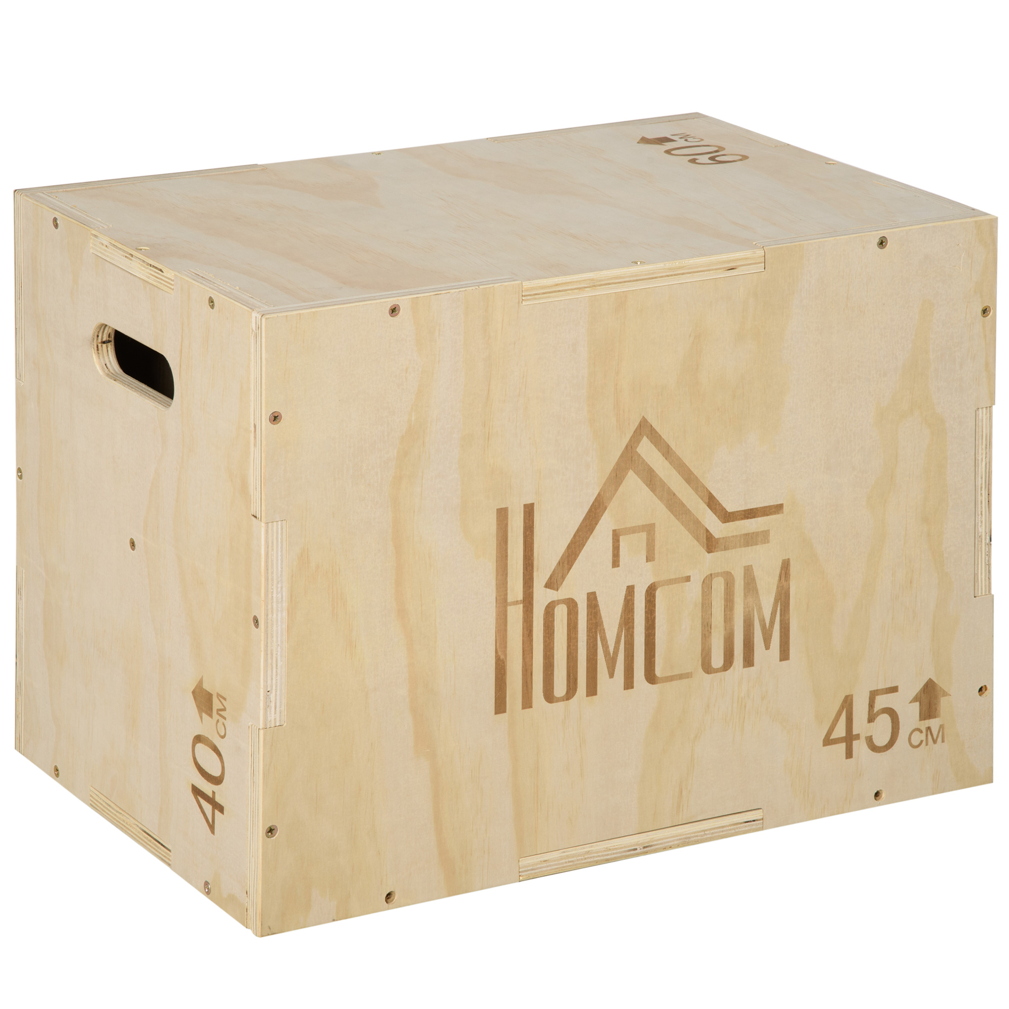 Plyo Box, Sprungbox aus Holz, Plyometric Plattform mit Griff für Zuhause, 45 x 40 x 60 cm, Naturholz