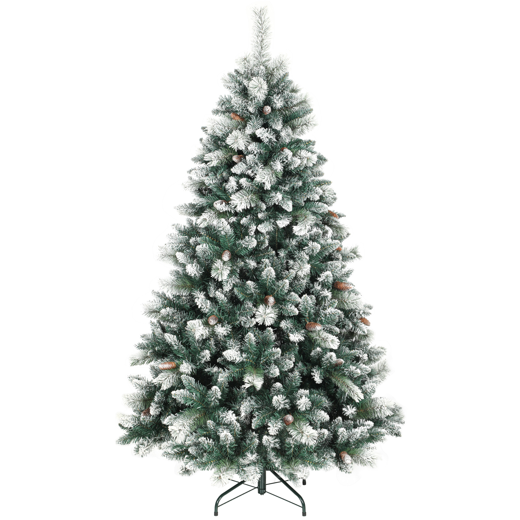 Künstlicher Weihnachtsbaum 180 cm künstlich Tannenbaum mit Schnee, 1000 Spitzen 34 Tannenzapfen Breite Basis