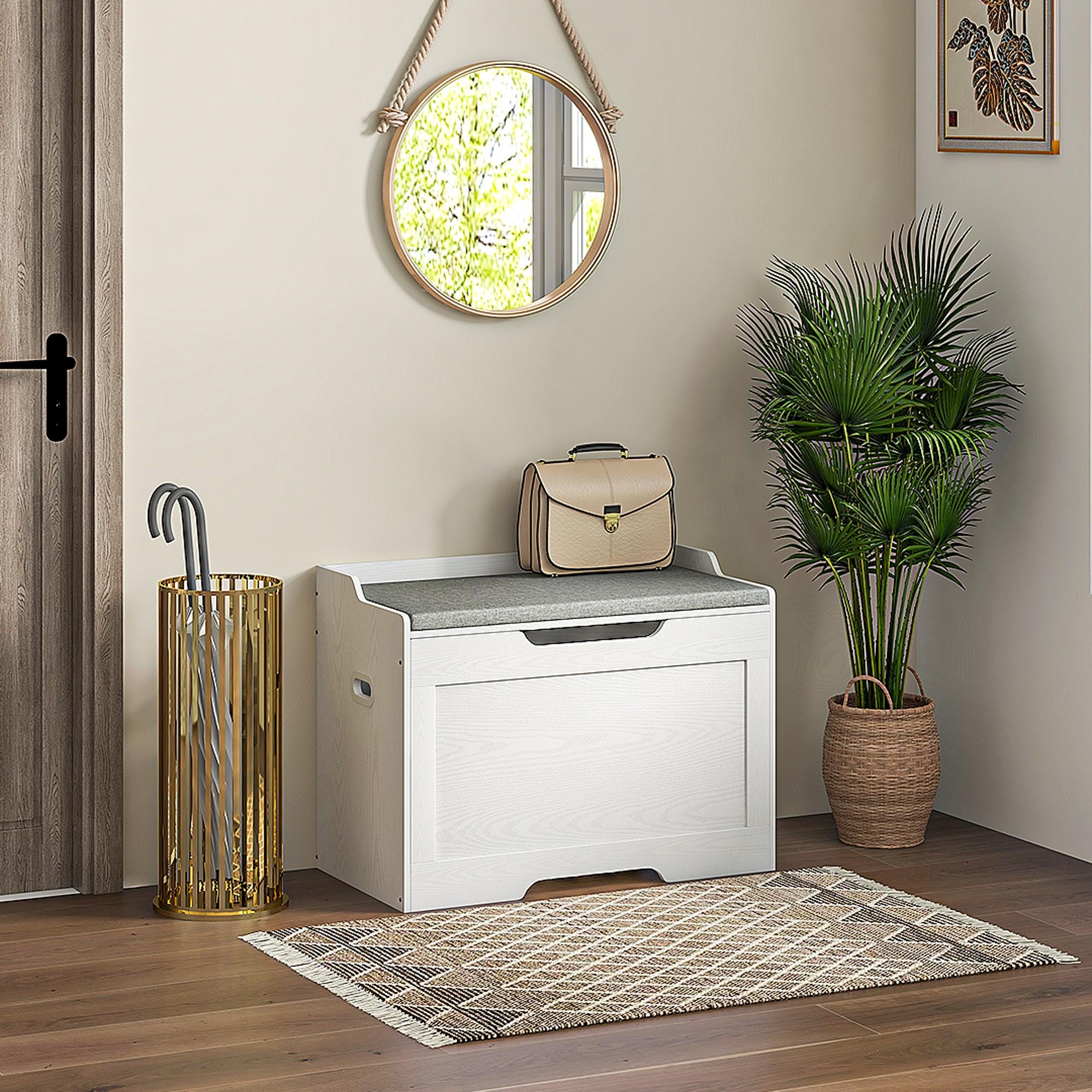 103 Liter Aufbewahrungstruhe, Stauraum-Sitzbank mit Sicherheitsscharnier, Sitzkissen, für verschiedene Zimmer, Weiß