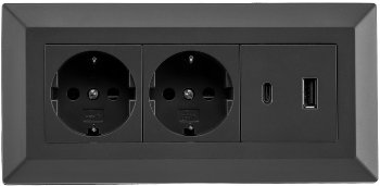 2-fach Steckdosenblock, USB-A+C, schwarz - 250V~/ 16A, Aufbaumontage, USB 3,1A, PD