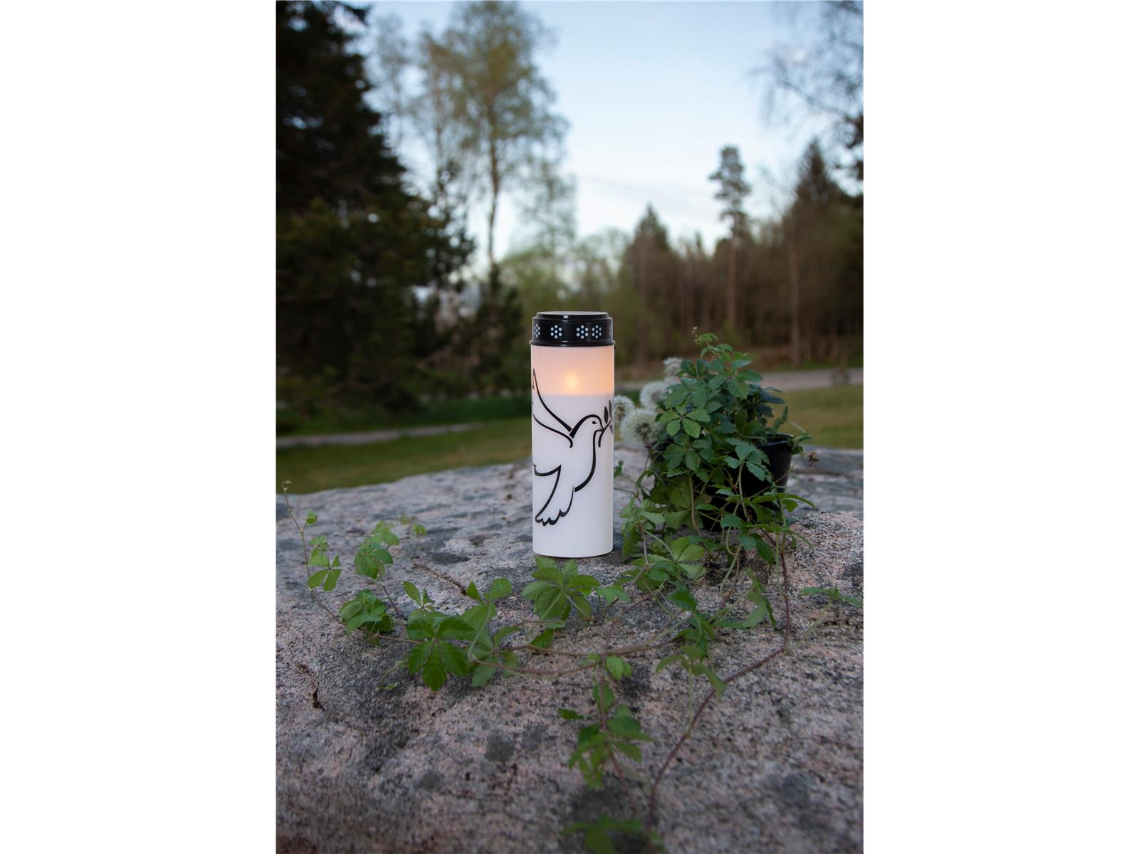 LED-Grablicht ''Dove'', weiß mit Taubenmotiv, warmweiß, 20,5x7,5cm, outdoor