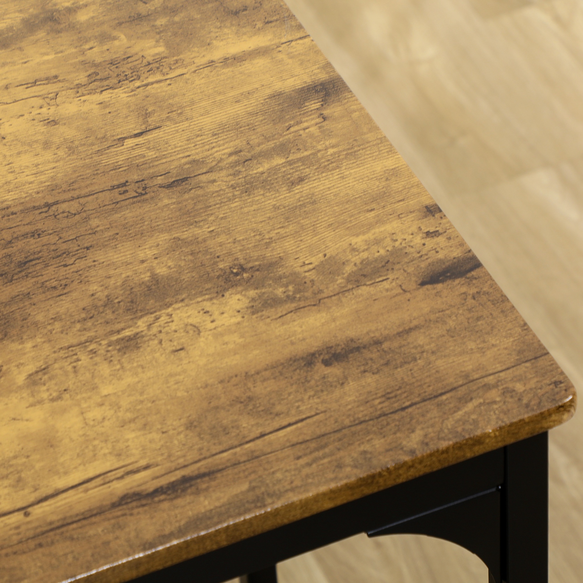 5-tlg. Bartisch-Set im Industriedesign, 1 Bartisch, 4 Barhocker, Sitzgruppe, Küchentresen, Schwarz + Braun