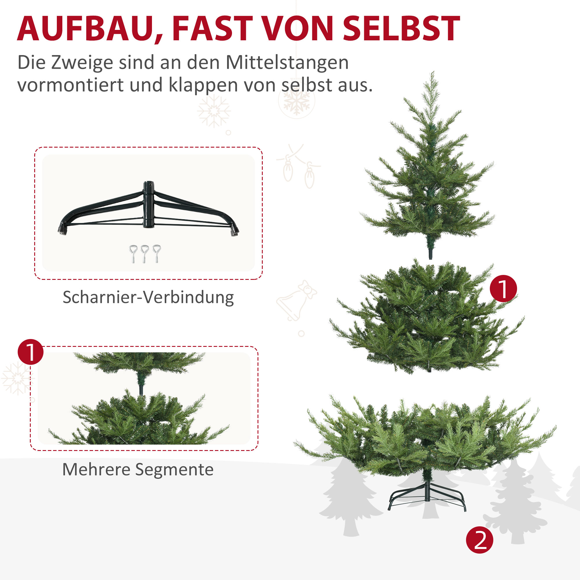 Weihnachtsbaum, Kunsttanne, realistisches Aussehen, schneller Aufbau, Kunststoff, Grün, 136 x 136 x 180cm