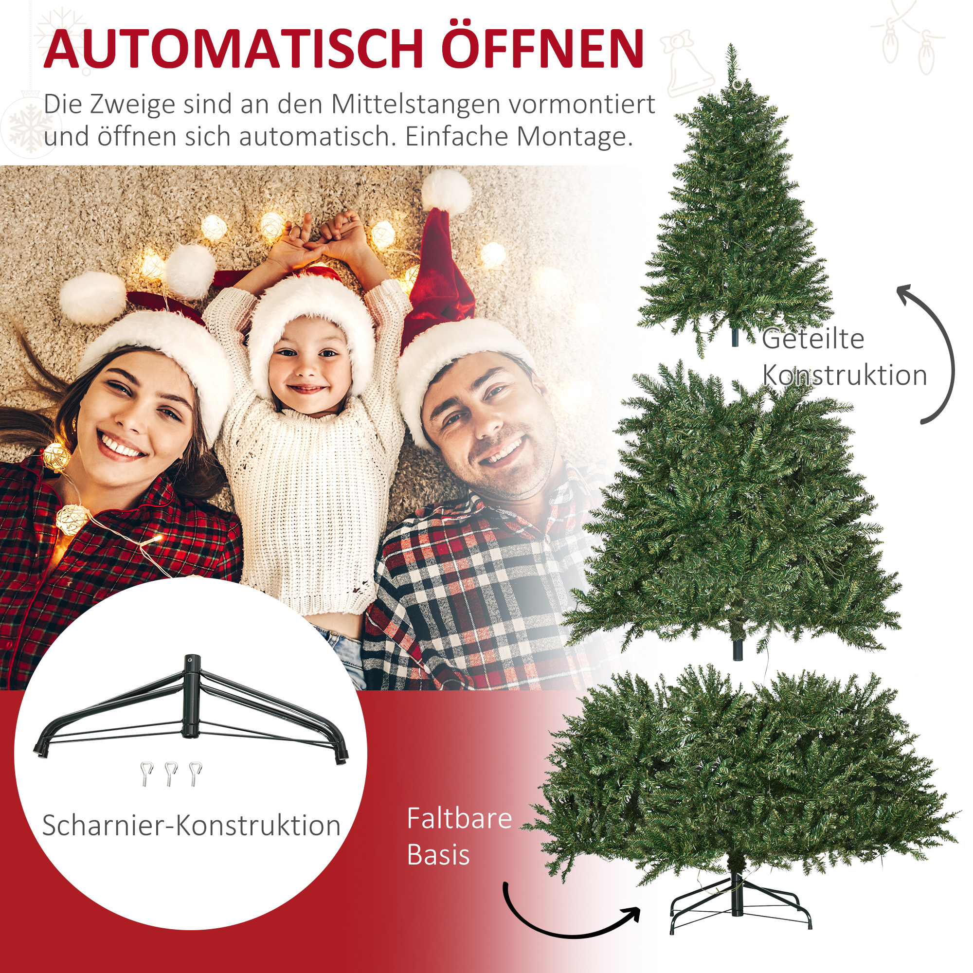 Weihnachtsbaum, 700 warmweiße LEDs, 2154 Zweige, flammhemmend, Kunststoff/Metall, 210 x 142 cm, Grün