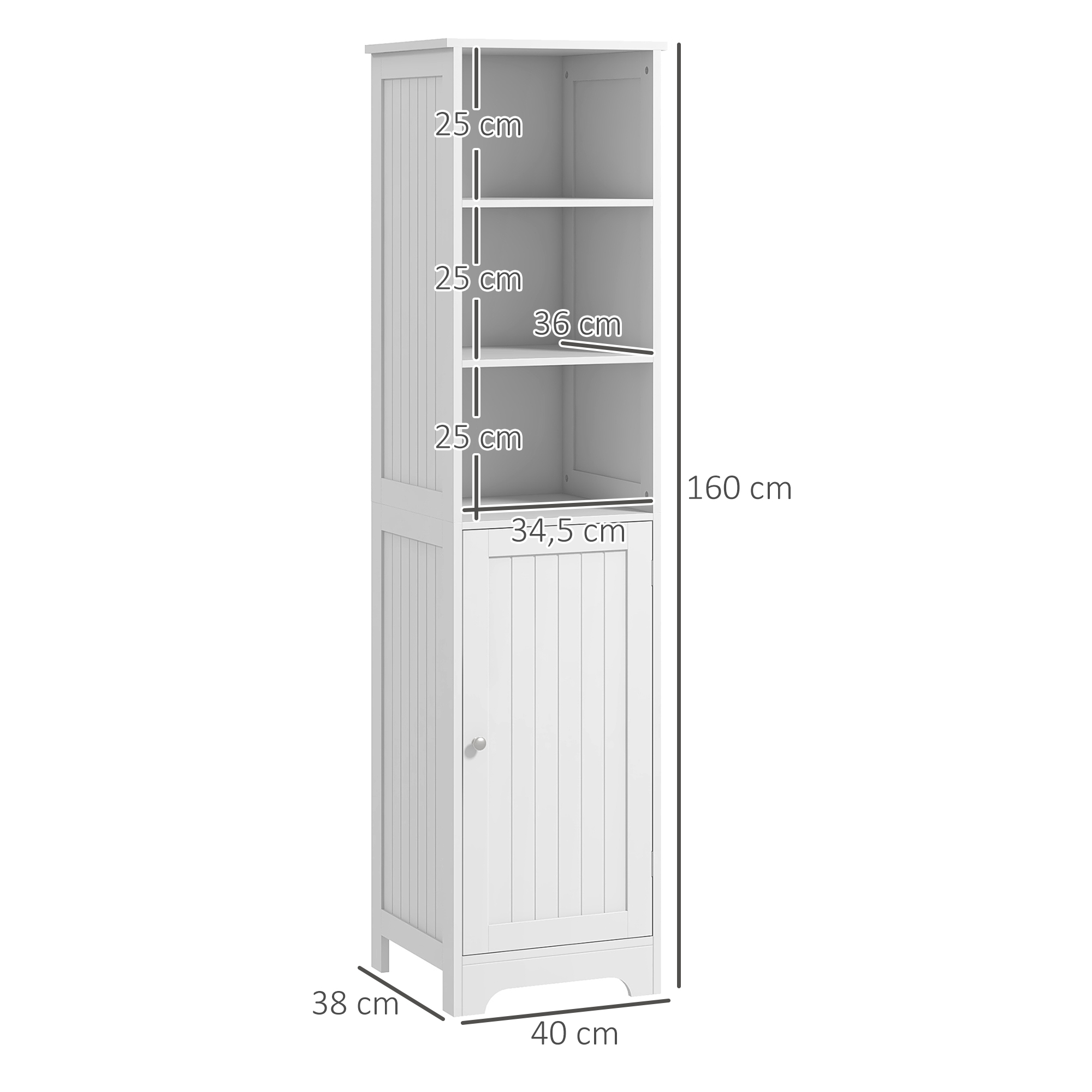 Badezimmerschrank Badschrank Toilettenschrank, 40 cm x 38 cm x 160 cm, Weiß