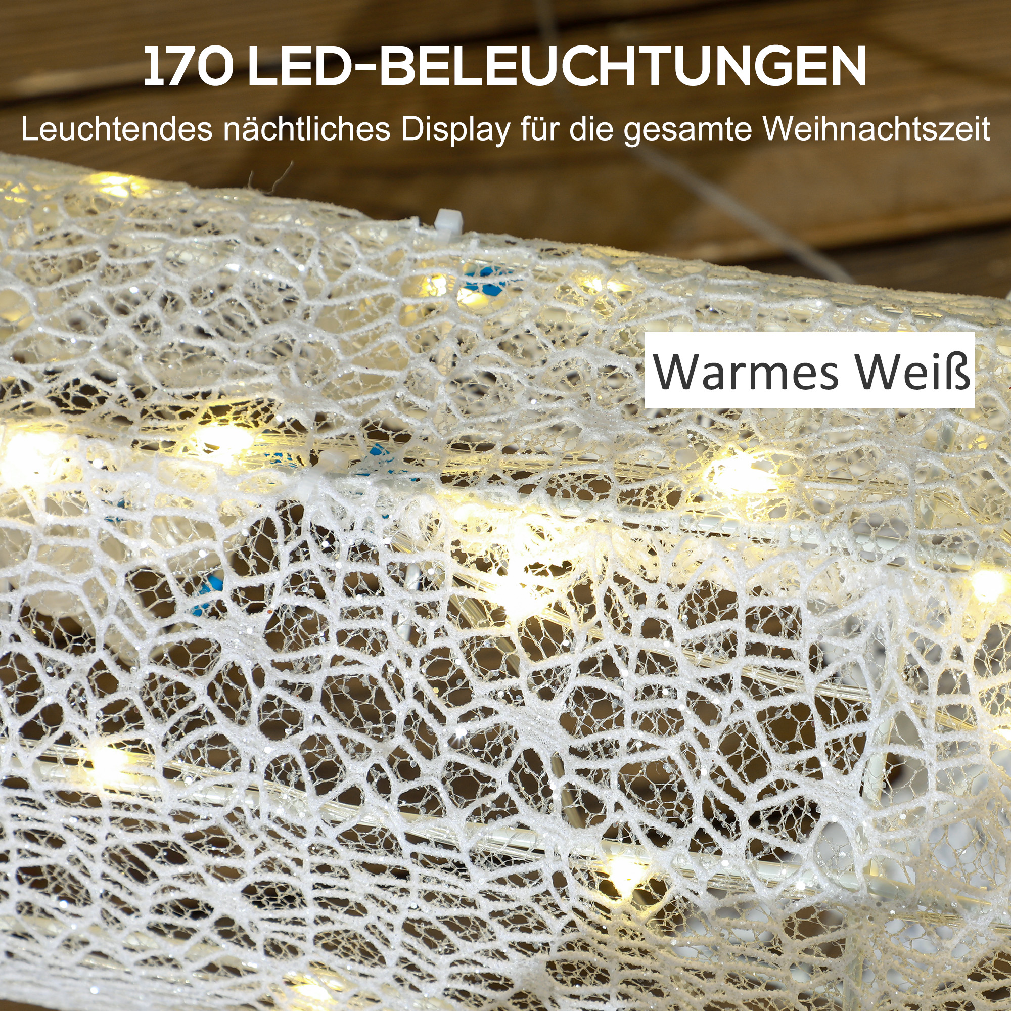 LED-Weihnachtsdekoration, leuchtendes Rentier und Schlitten, 170 Lichter, 50 x 29 x 42 cm