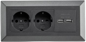 2-fach Steckdosenblock+ 2x USB,anthrazit - 250V~/ 16A, Aufbaumontage, USB 3,1A