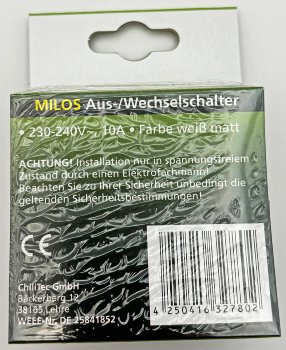 MILOS Wechsel-Schalter, UP, weiß matt - 250V~/ 10A, inkl. Rahmen, Steckanschluss
