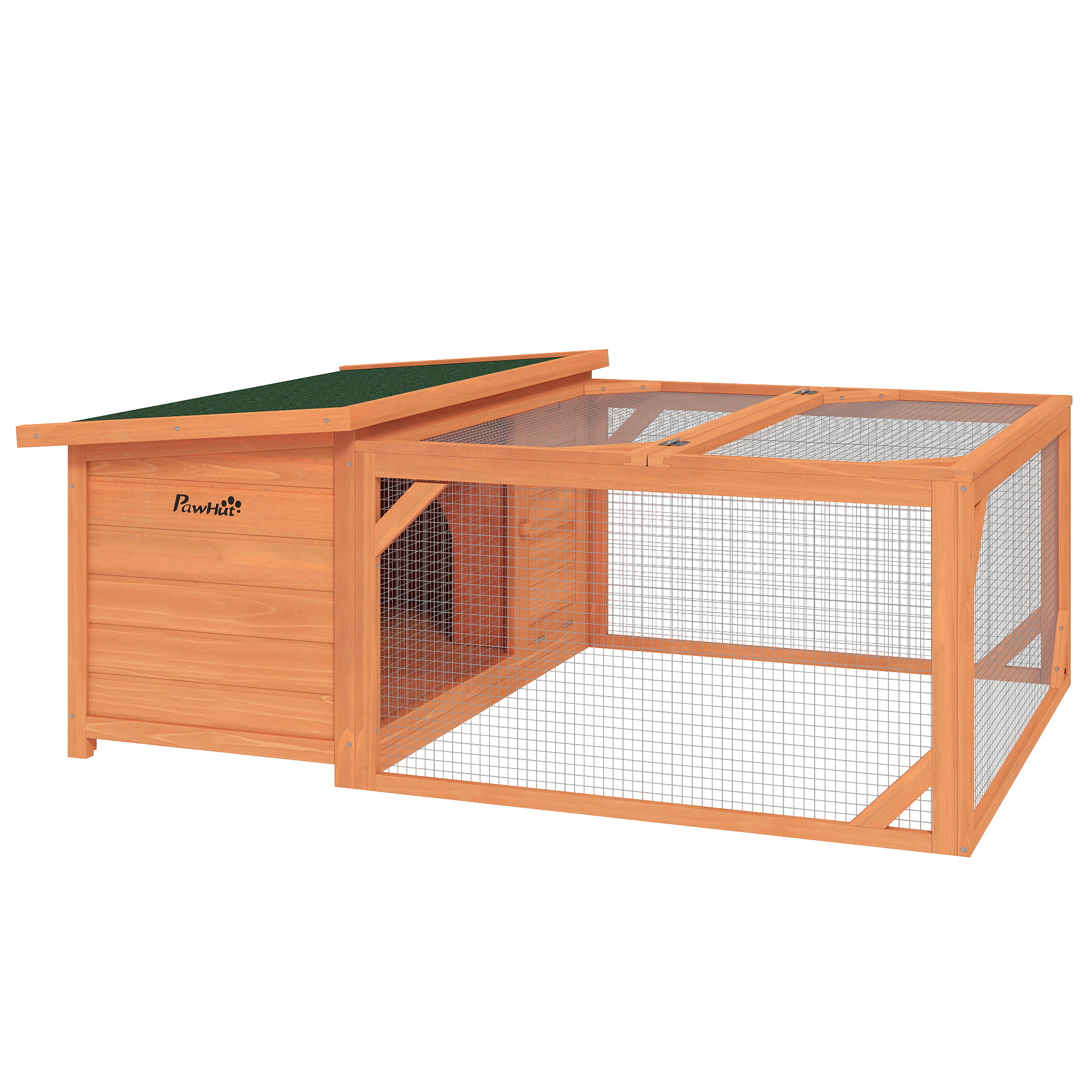 Kleintierstall mit Freigehege, herausnehmbare Bodenwanne, wetterbeständig, 125,5 cm x 100 c x 49 cm Grün + Natur