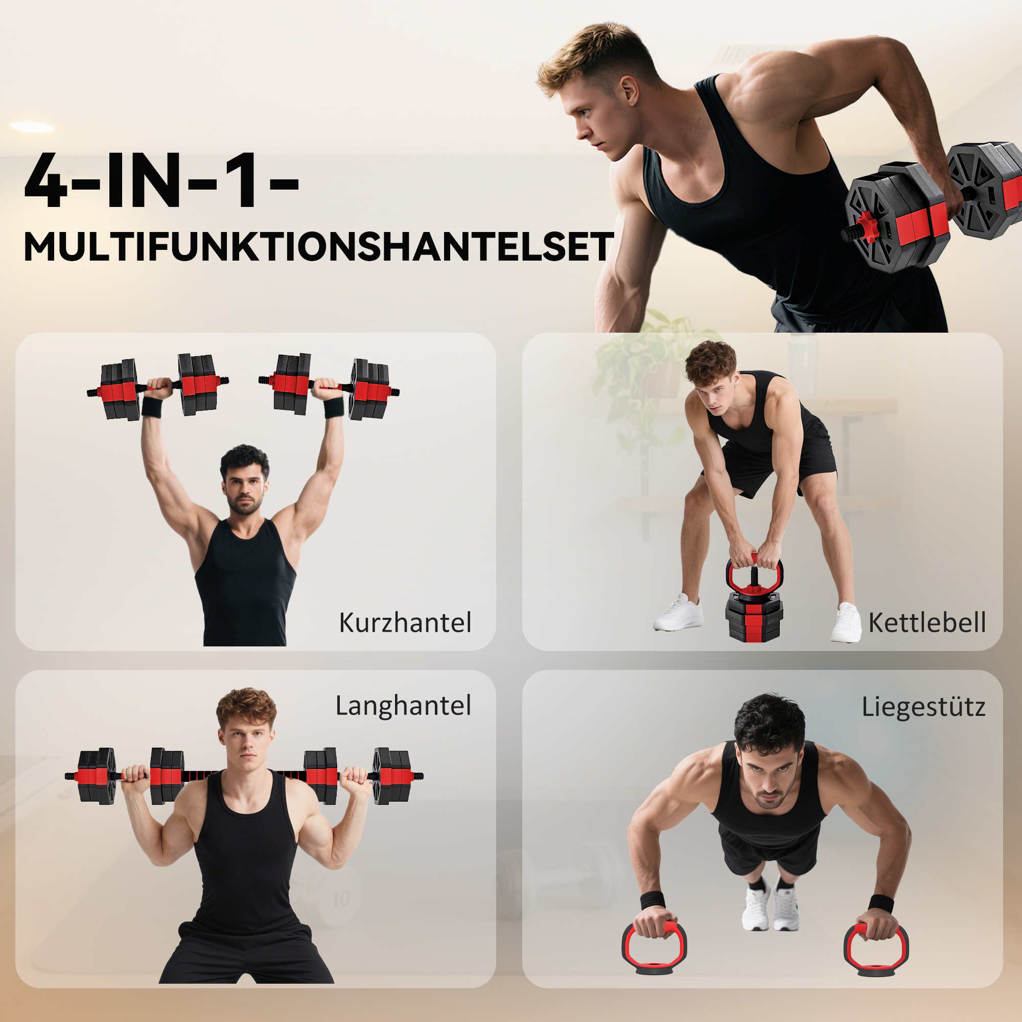 4-in-1 Hantelset Kurzhantel Set Kurzhanteln Langhanteln verstellbar 20 KG für Krafttraining Zuhause