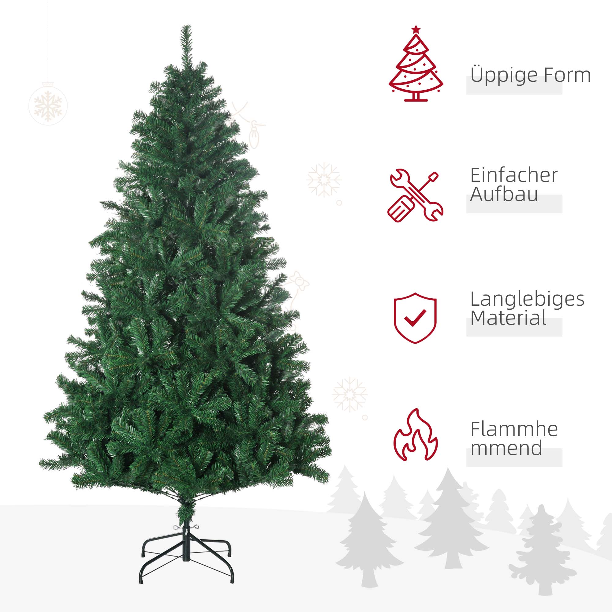 Künstlicher Weihnachtsbaum 180 cm künstlich Tannenbaum mit 1000 Spitzen Christbaum Weihnachtsdeko inkl, Metallständer für drinnen
