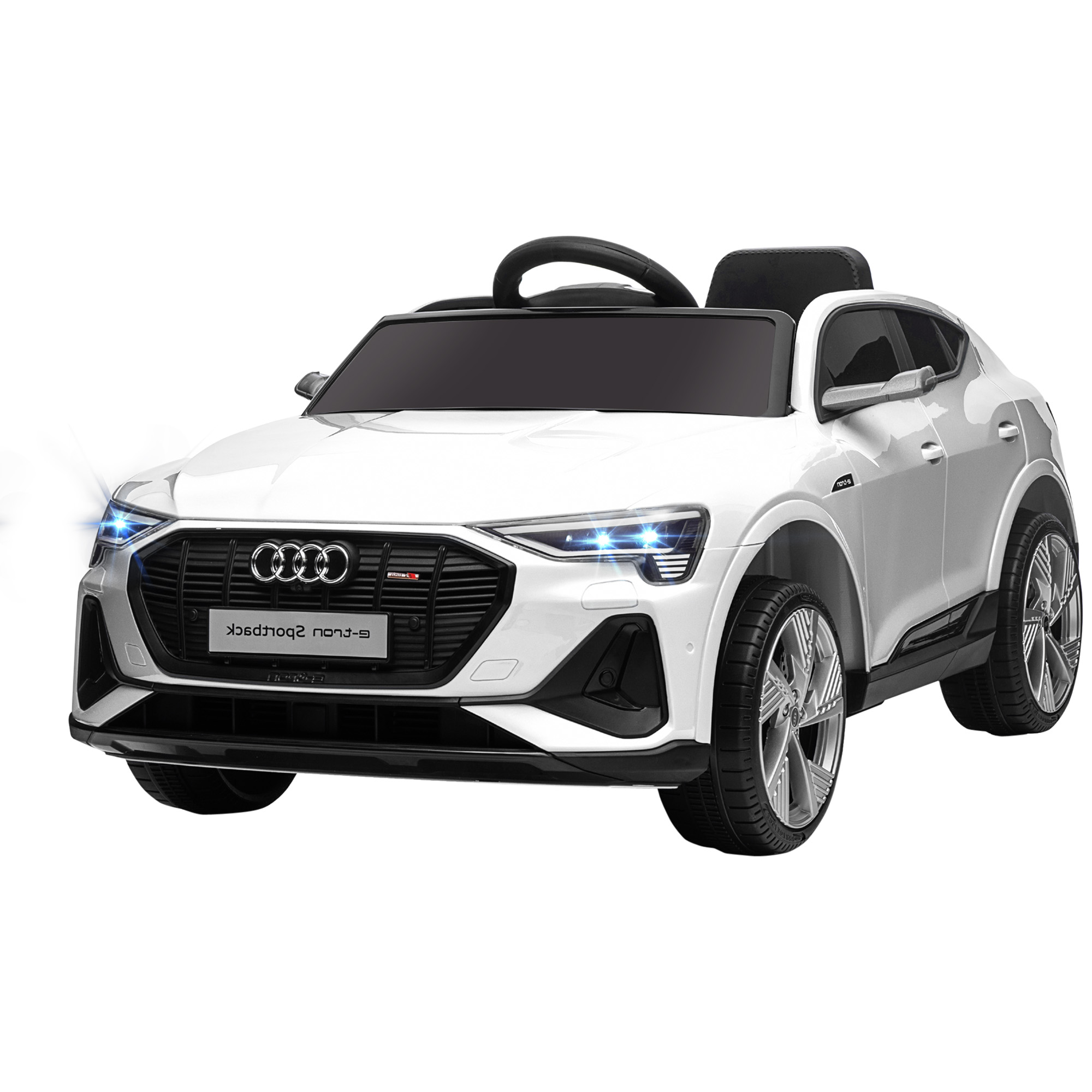 Elektro Kinderauto 12V Elektrofahrzeug Audi E-tron Elektroauto mit Fernbedienung, Sicherheitsgurt, Musik (MP3/USB/TF), Kinderfahrzeug für Kinder 3-5 Jahre, 3-5 km/h, Weiß