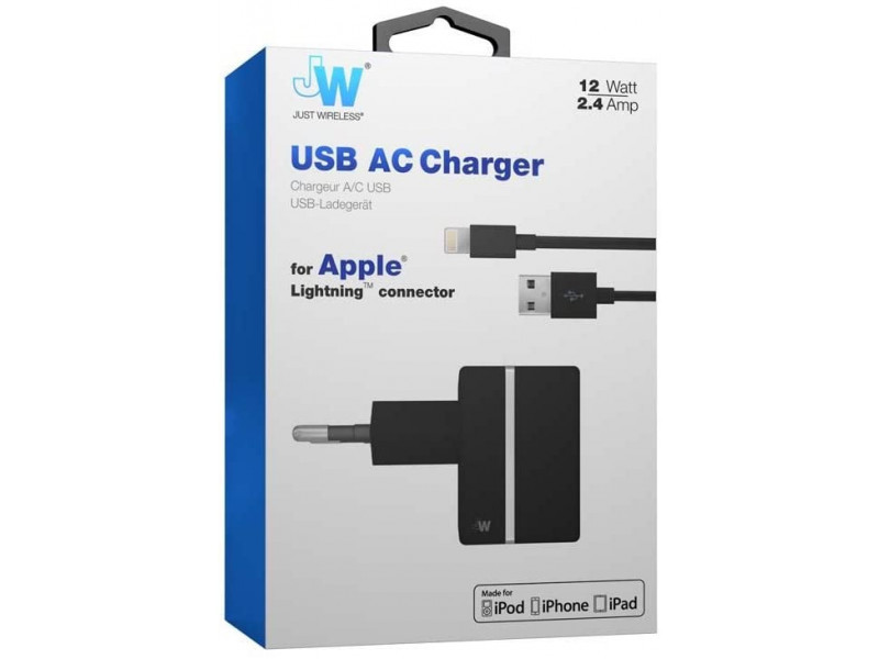 Just Wireless MFI Schnellladegerät + Lightning Kabel 2.4A