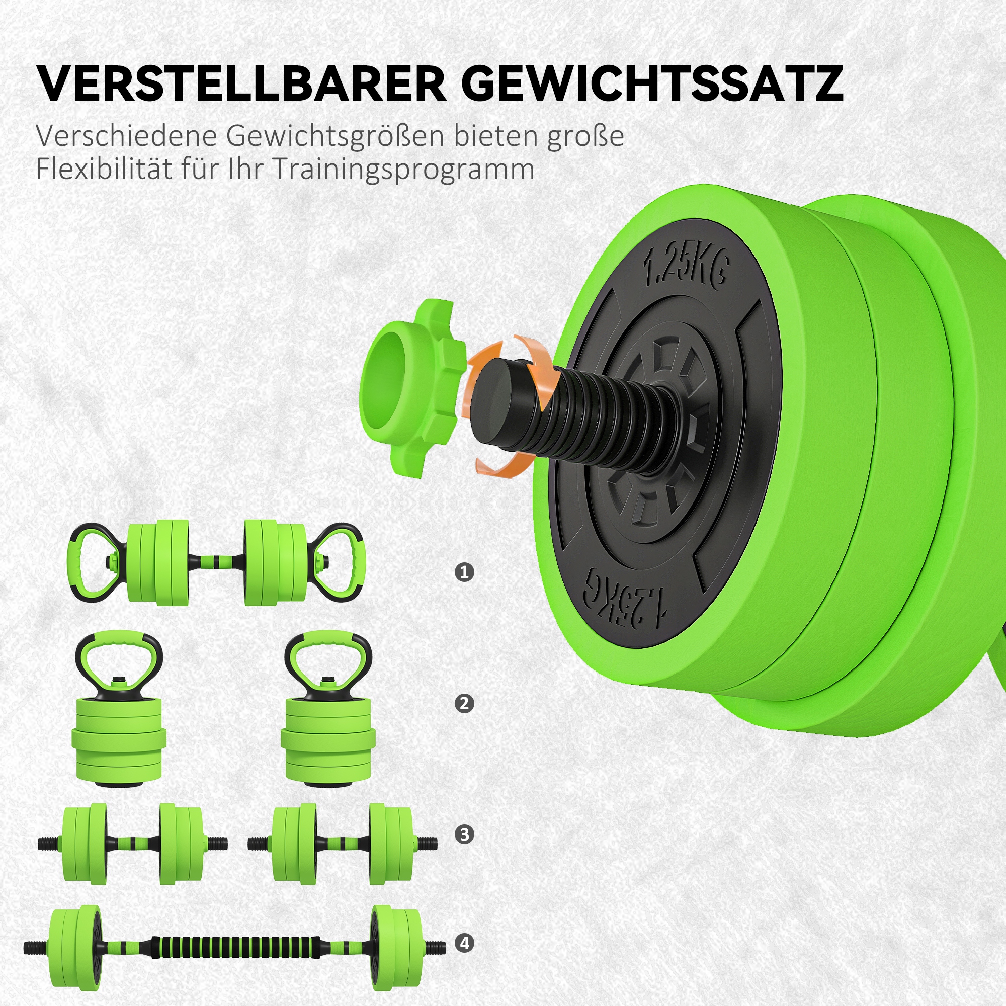4 in 1 Hanteln Set 20 kg verstellbare Kurzhantel & Langhantel Kettlebell Liegestützgriffe Grün