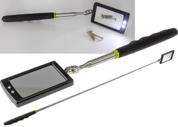 Teleskop Spiegel mit LED Beleuchtung - Gesamtlänge 28-88cm, Spiegel 65x40mm