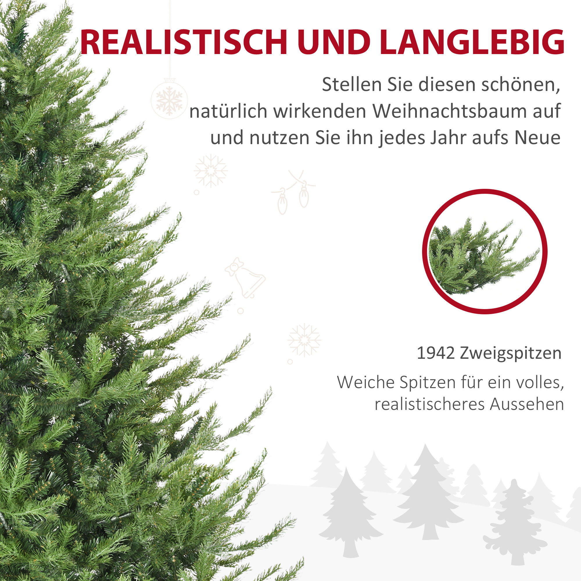 Weihnachtsbaum, Kunsttanne, realistisches Aussehen, schneller Aufbau, Kunststoff, Grün, 136 x 136 x 180cm