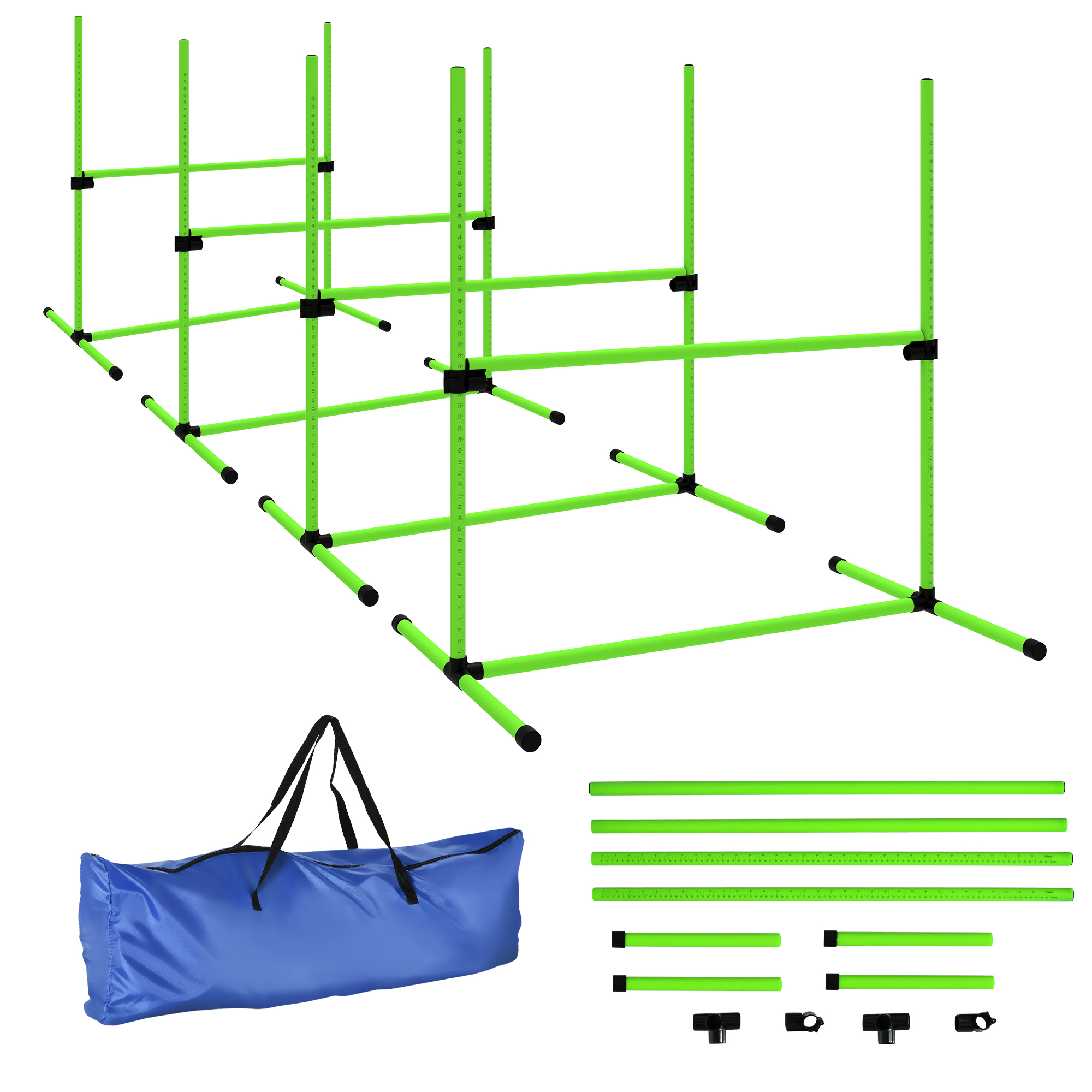 Agility Set Hunde 4-teiliges höhenverstellbar Agility-Ausrüstung mit 4 Hürden Tragetasche 99 x 65 x 94 cm Grün